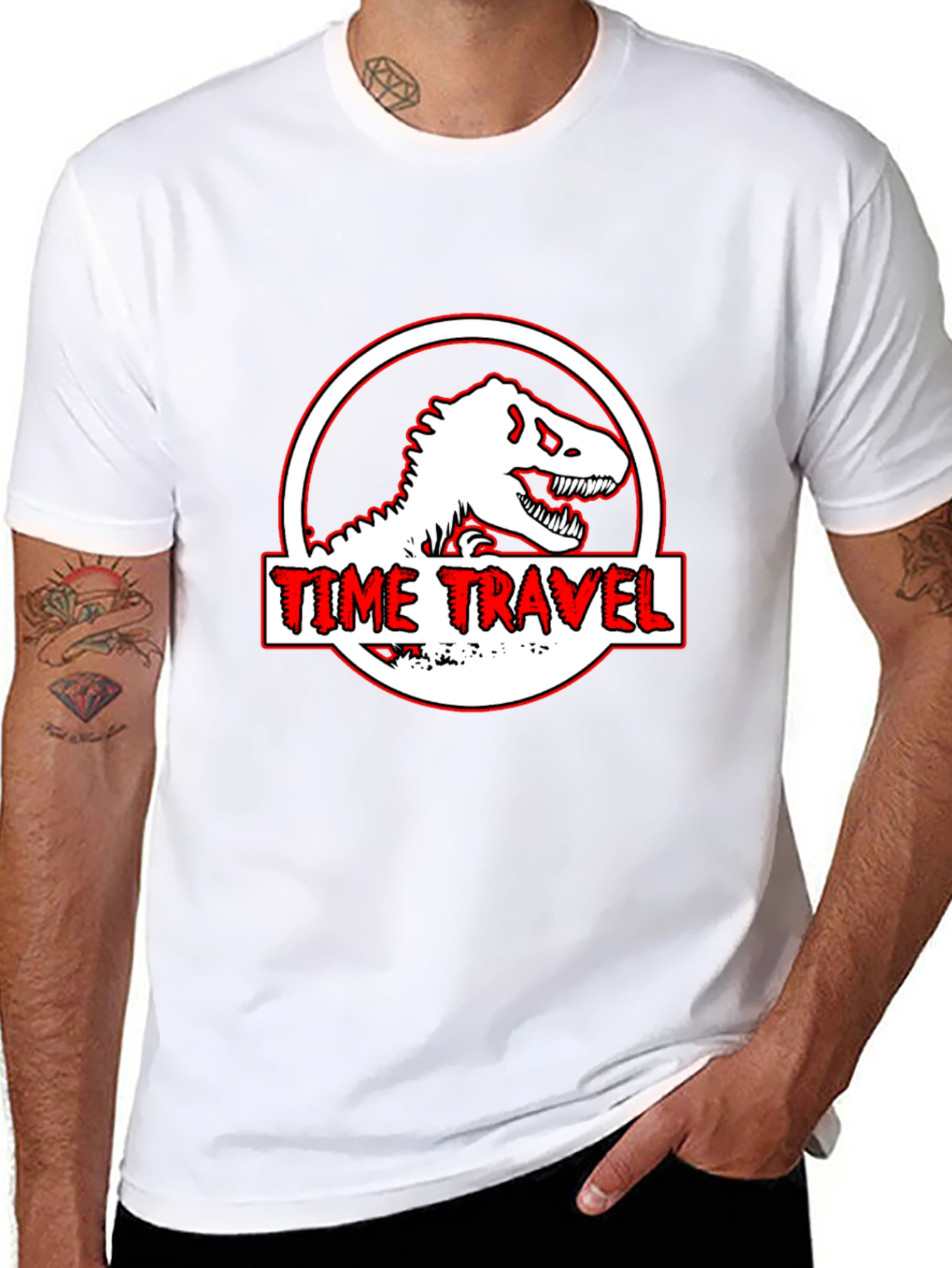Black Time Travel Dinosaur Graphic Tee view 8