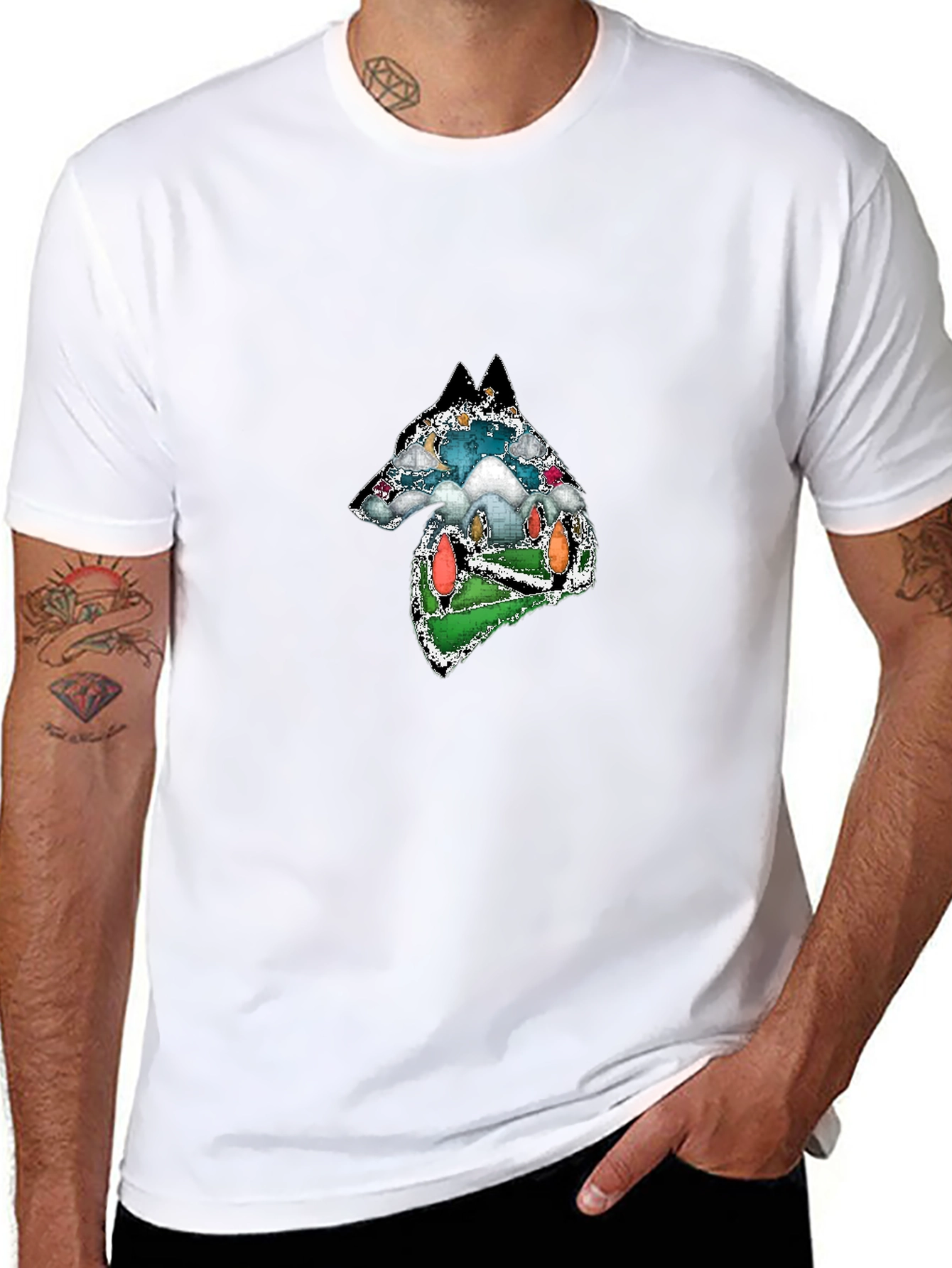 Black Wolf Scene Graphic Black T-Shirt view 8