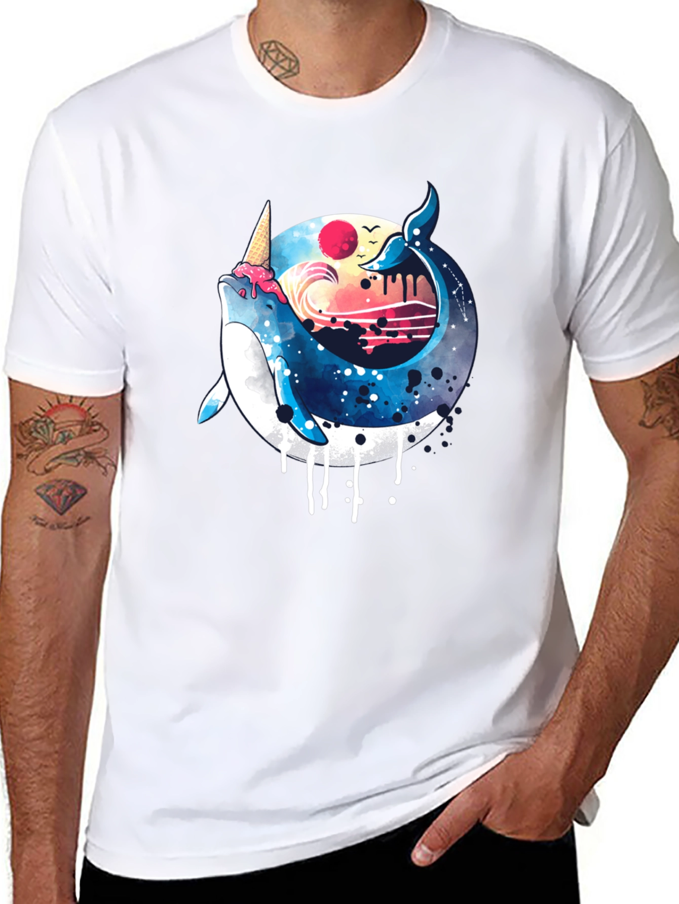 Black Whimsical Whale Ice Cream T-Shirt view 8