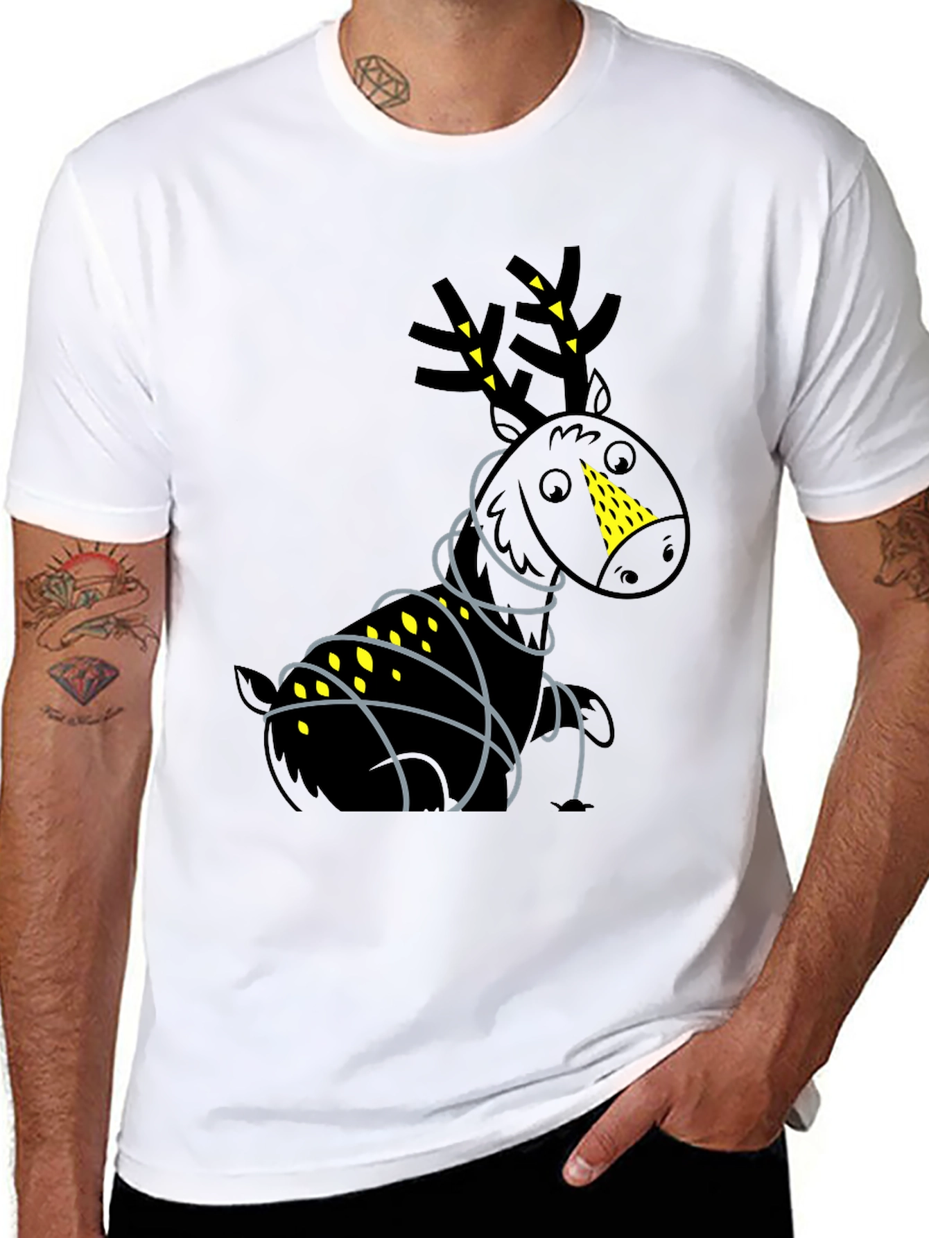Black Festive Reindeer Graphic Tee - Black view 8