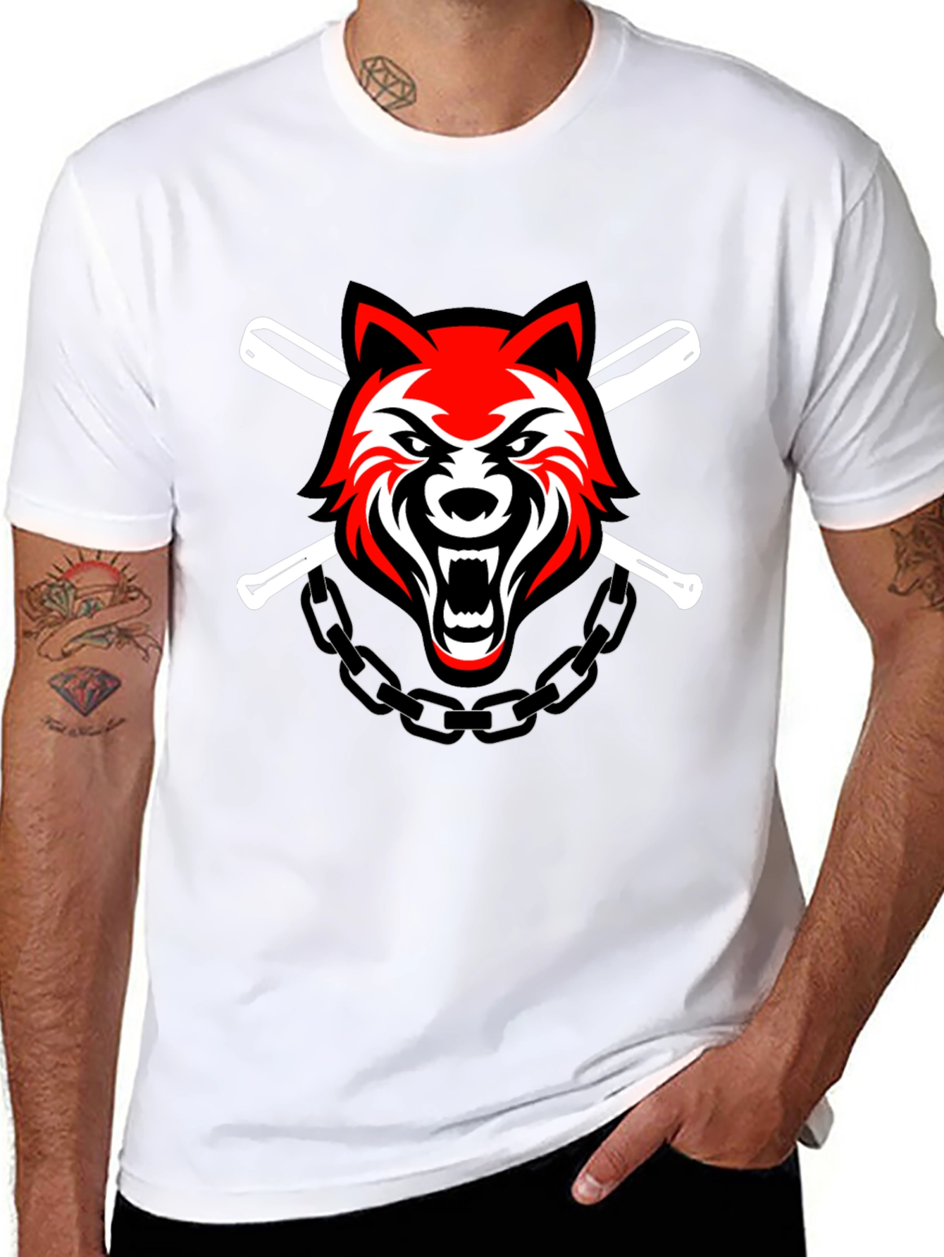 Black Wolf & Baseball Bats Graphic T-Shirt view 8