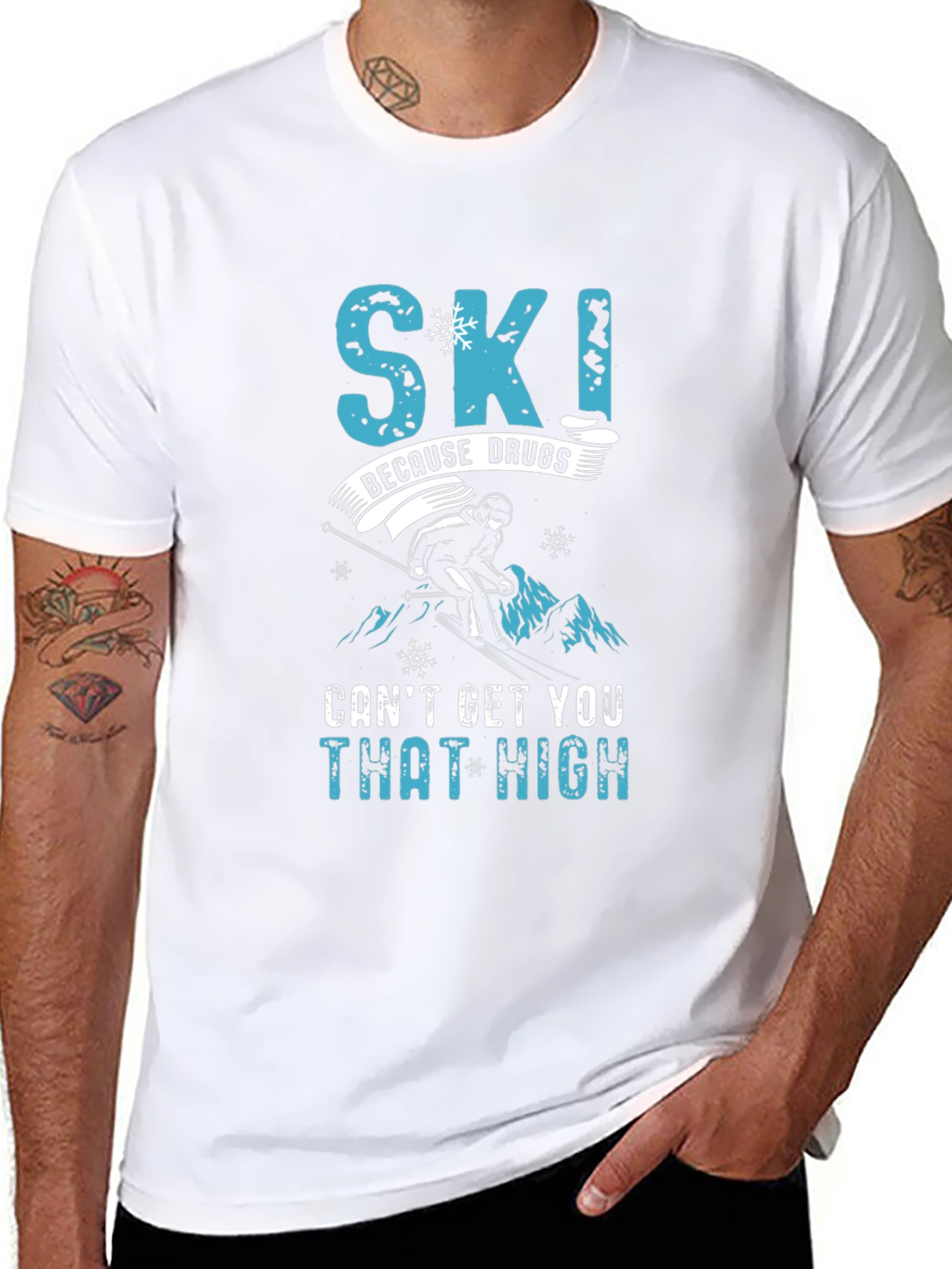 Black Skiing Humor Graphic Tee - "Ski Because Drugs Can't Get You That High" view 8