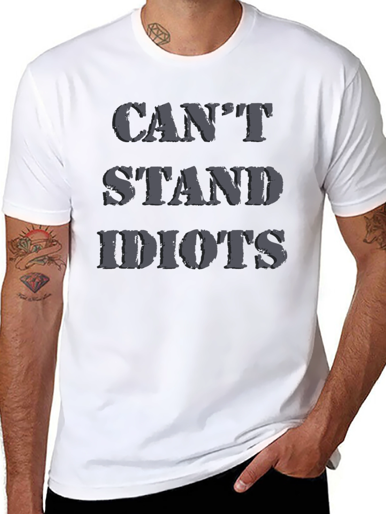Black Can't Stand Idiots Black Graphic T-Shirt view 8
