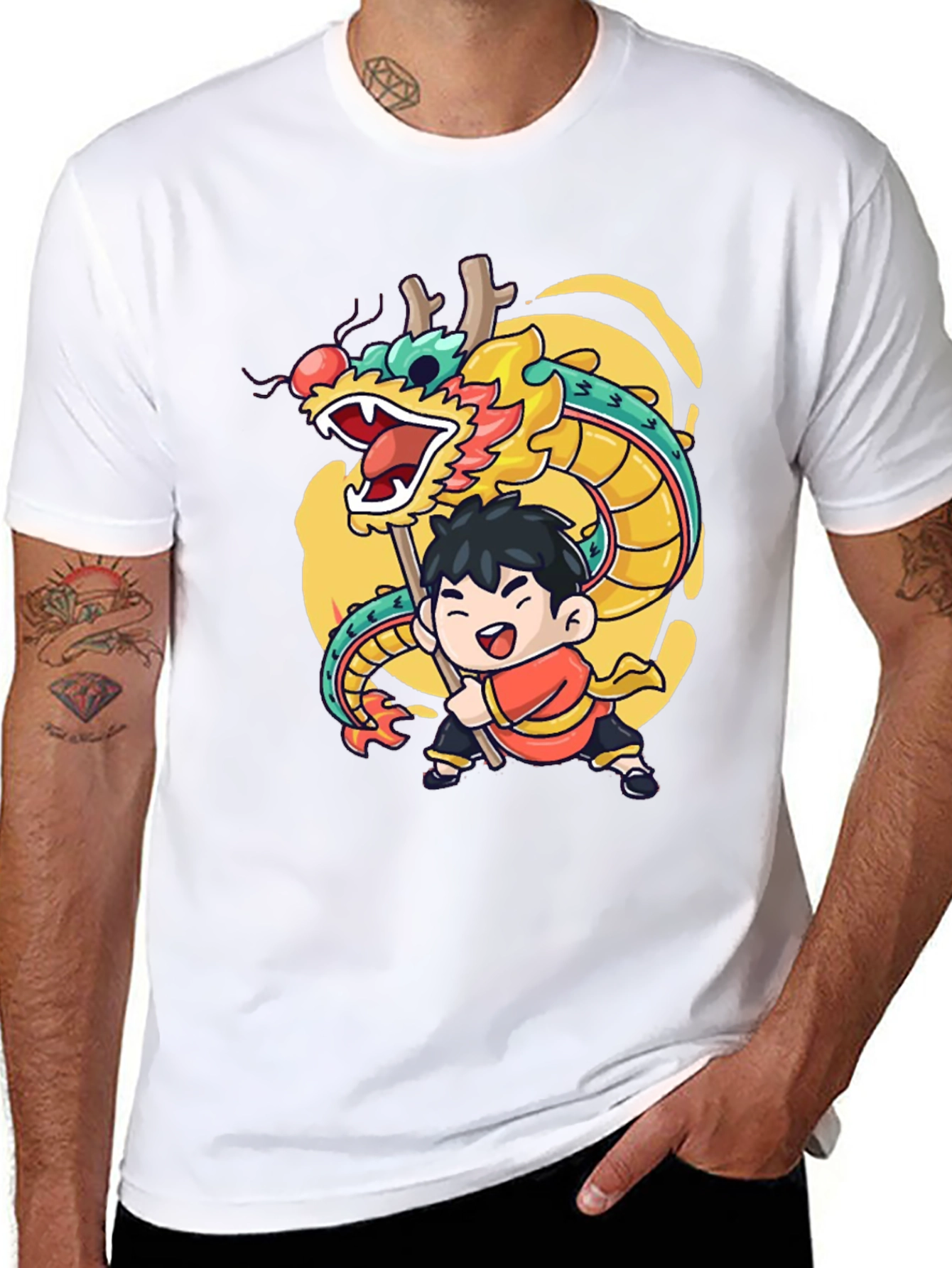 Black Dragon Dance Graphic Tee - Black Cotton Blend view 8