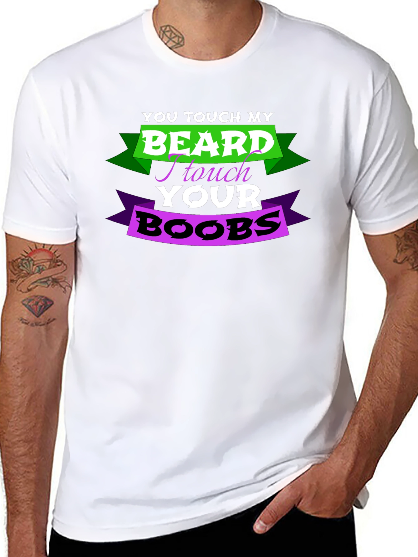 Black Funny "Touch My Beard" Graphic T-Shirt view 8