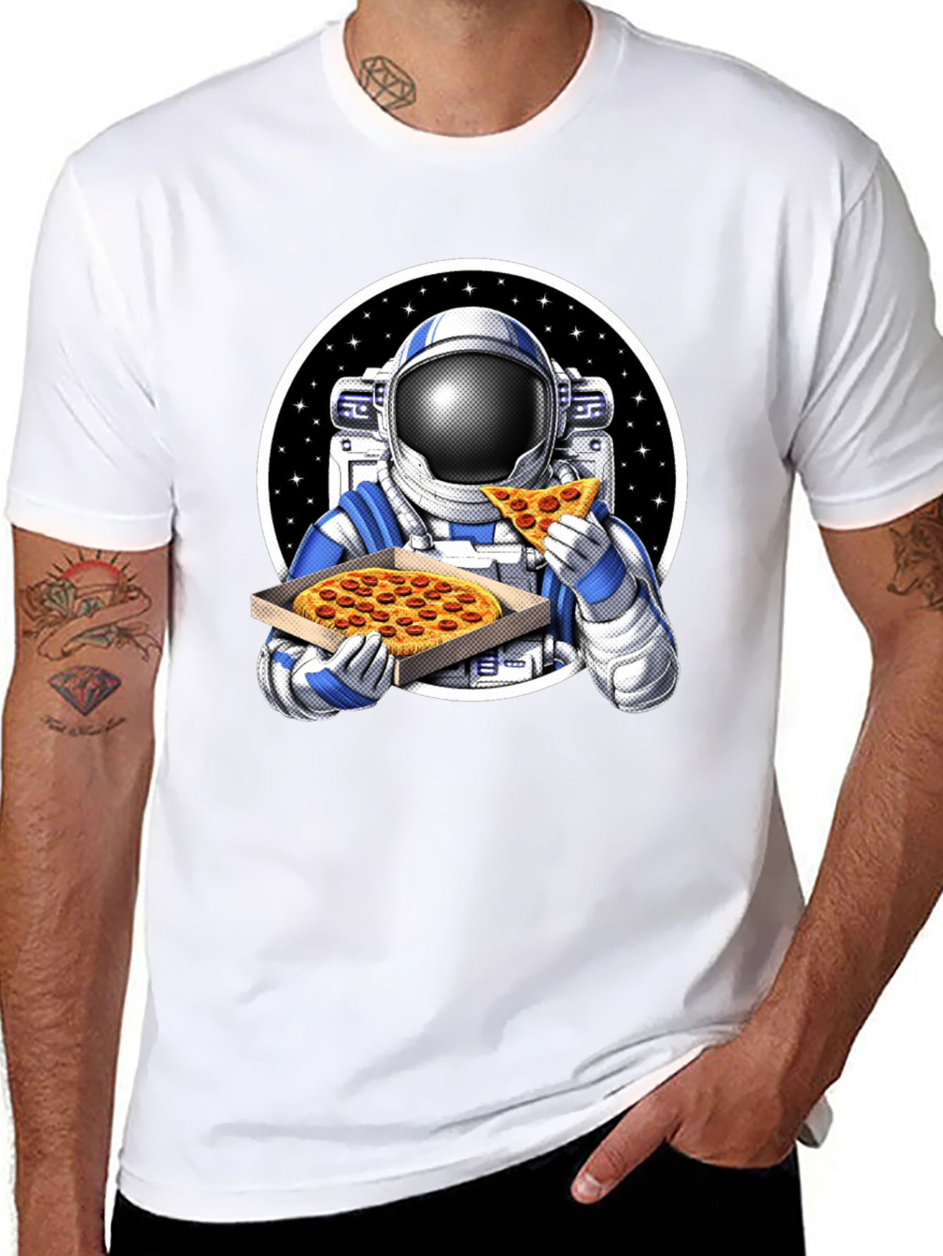 Black Astronaut Pizza Graphic Tee - Space Foodie T-Shirt view 8