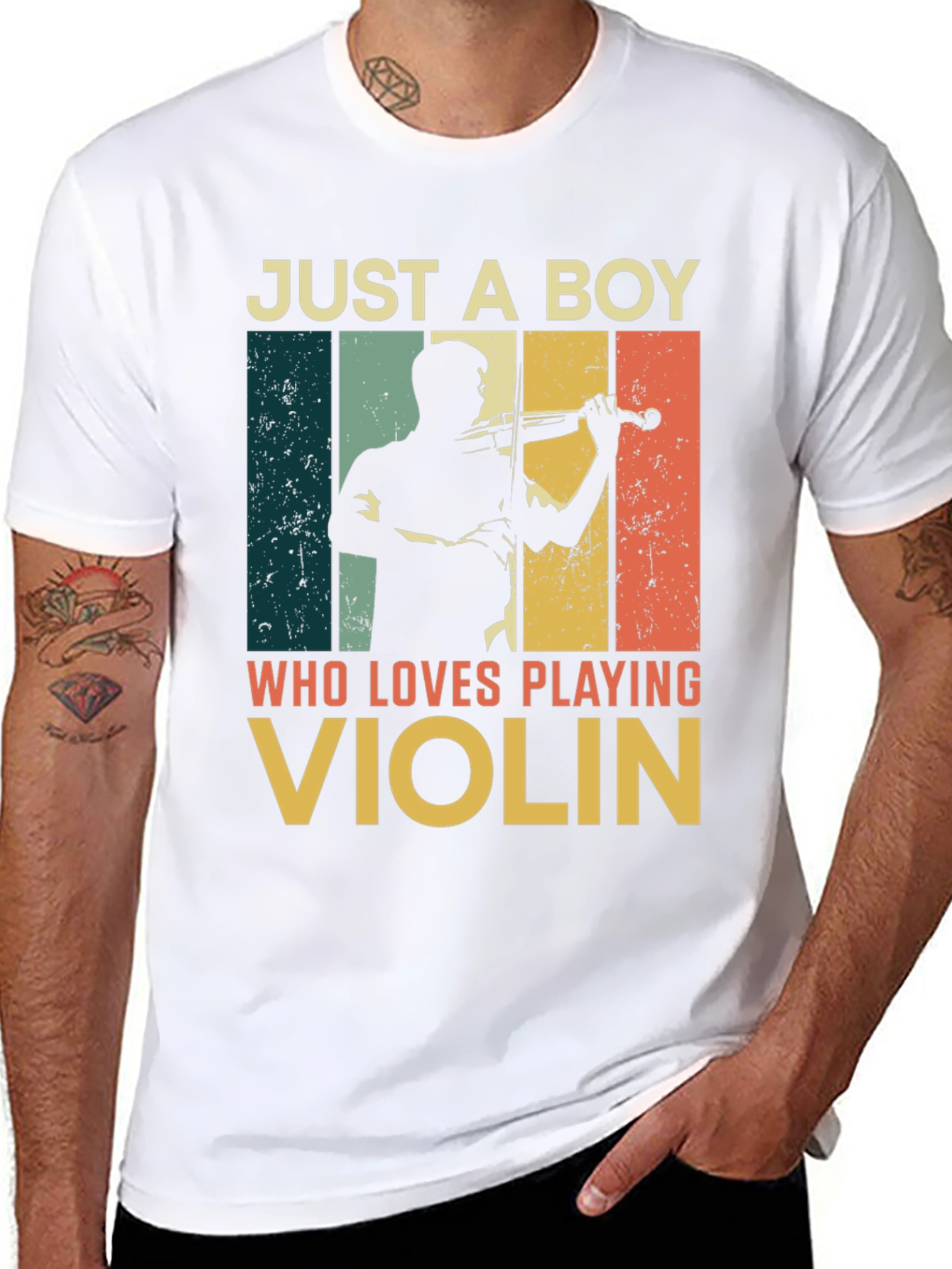 Black Just a Boy Who Loves Playing Violin T-Shirt view 8