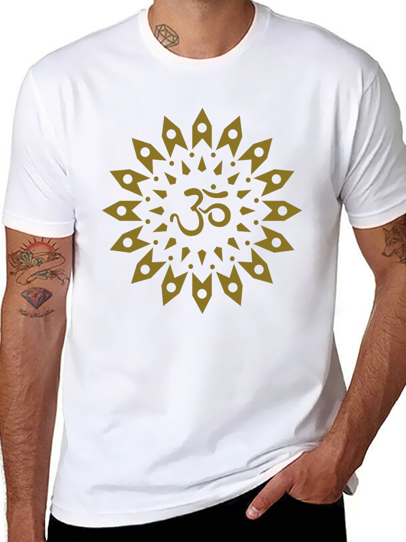 Black Om Mandala Graphic Tee - Black Cotton T-Shirt view 8