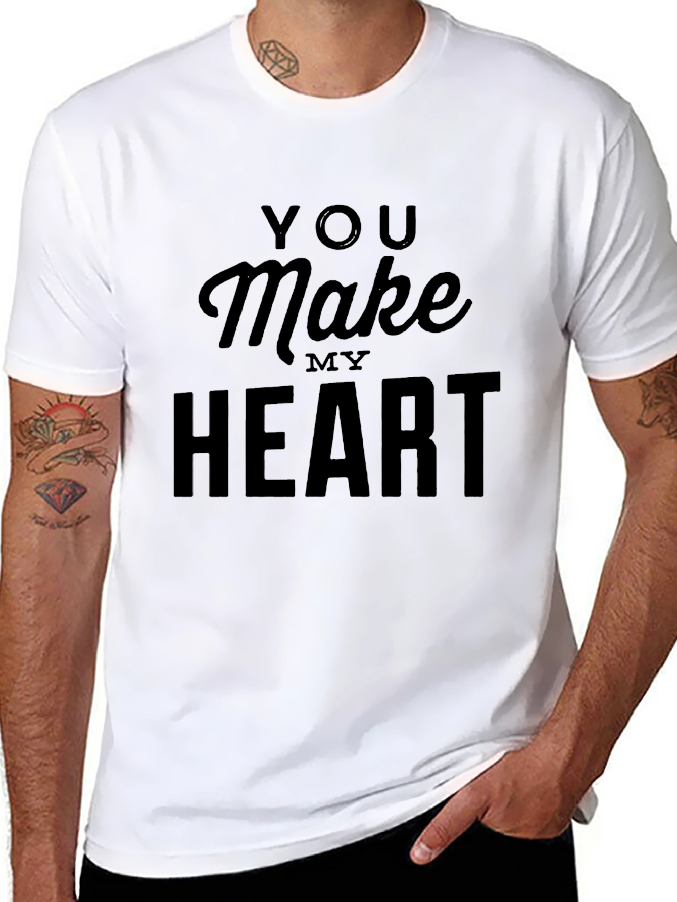 Black You Make My Heart T-Shirt - Classic Crew Neck view 8