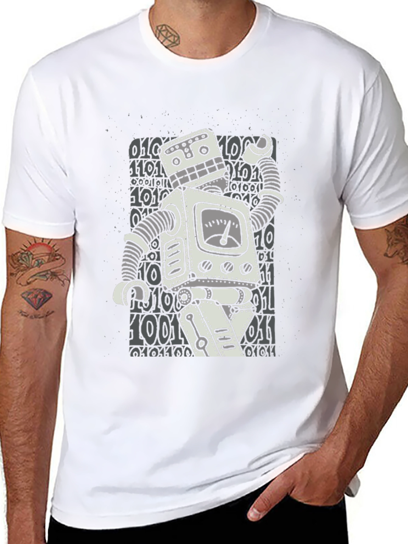 Black Retro Robot Graphic T-Shirt - Black Cotton Blend view 8