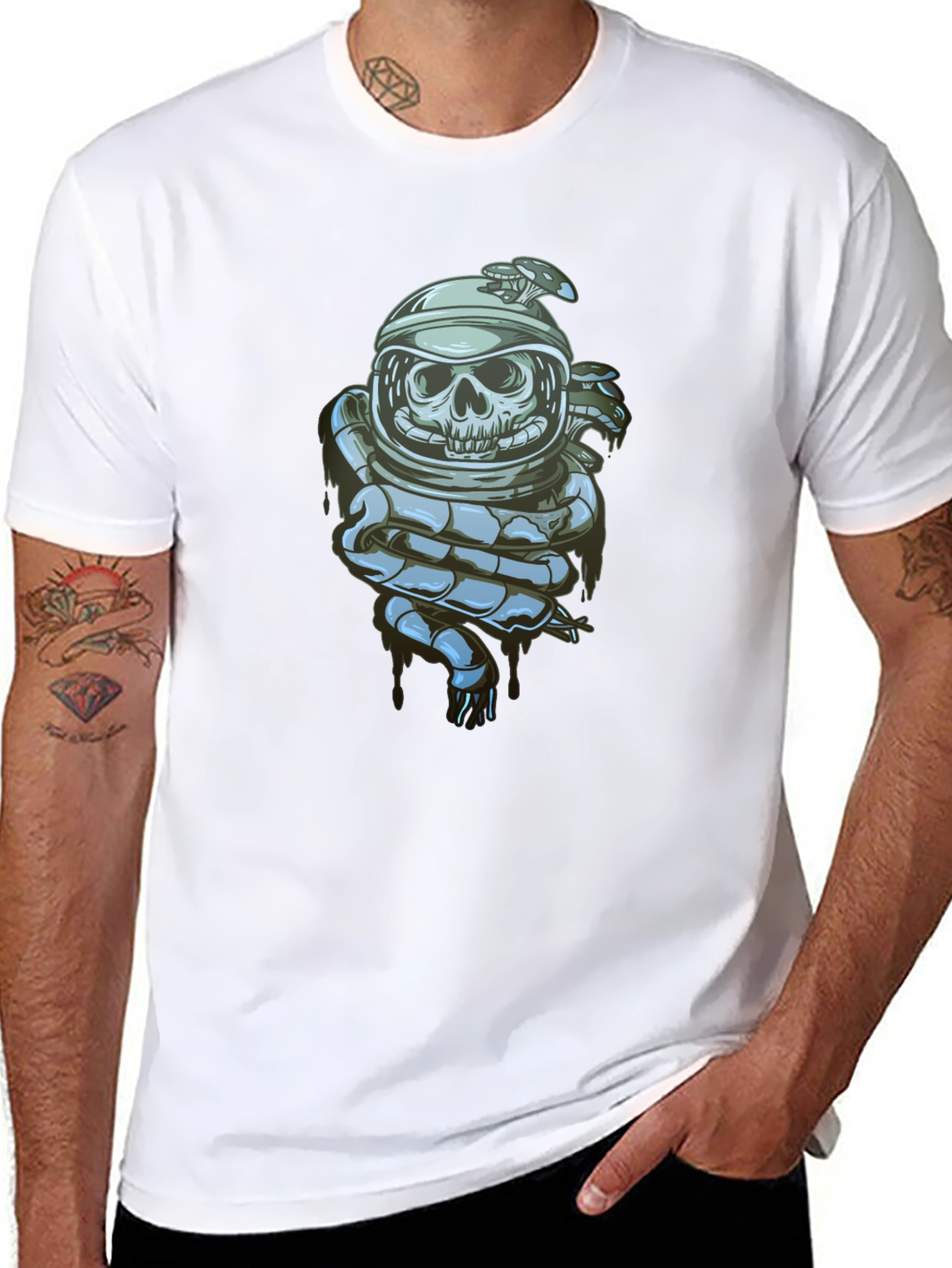 Black Skull Astronaut Graphic Tee - Premium Cotton Blend view 8