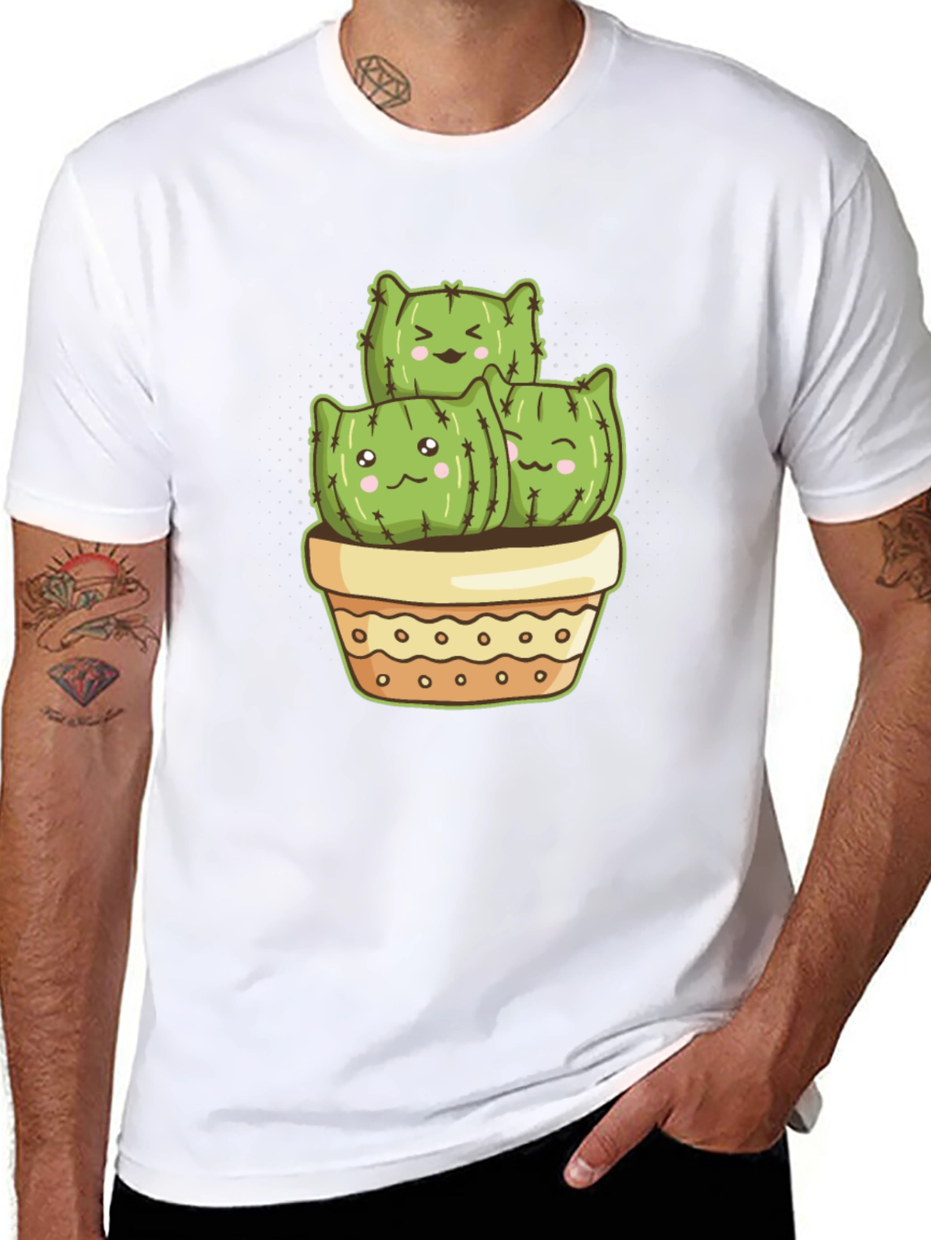 Black Cute Cactus Crew T-Shirt view 8