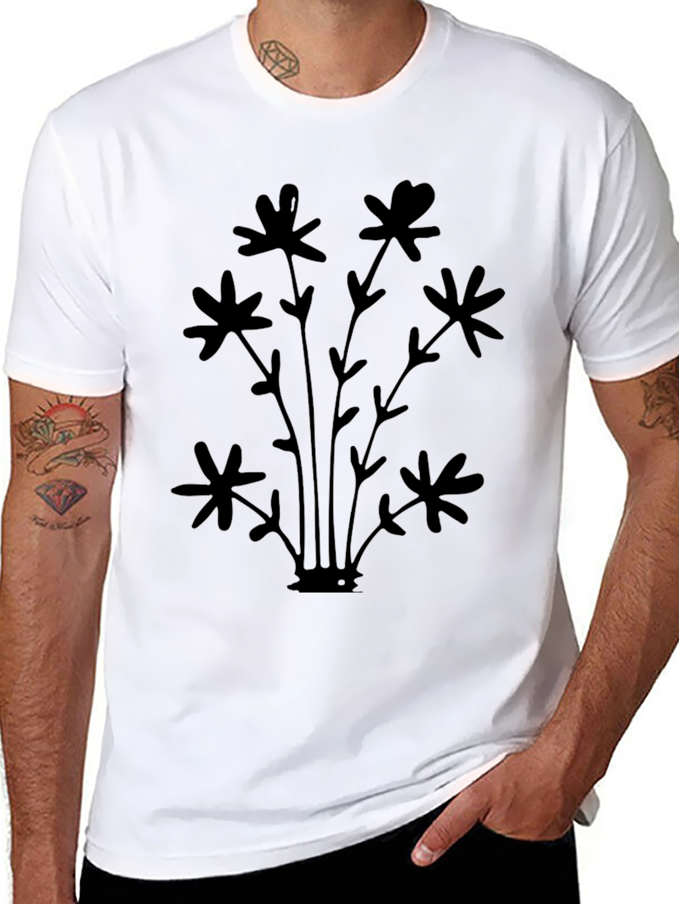 Black Men's Black Floral Graphic Tee view 8
