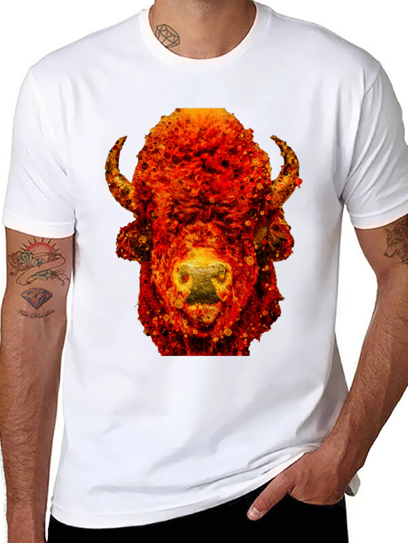 Black Fiery Bison Graphic Tee - Cool Animal Print T-Shirt view 8