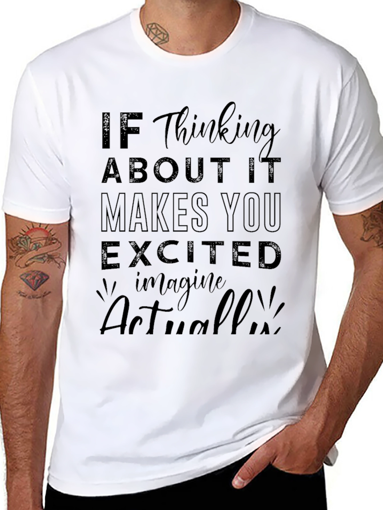 Black Excited Actually Graphic T-Shirt view 8