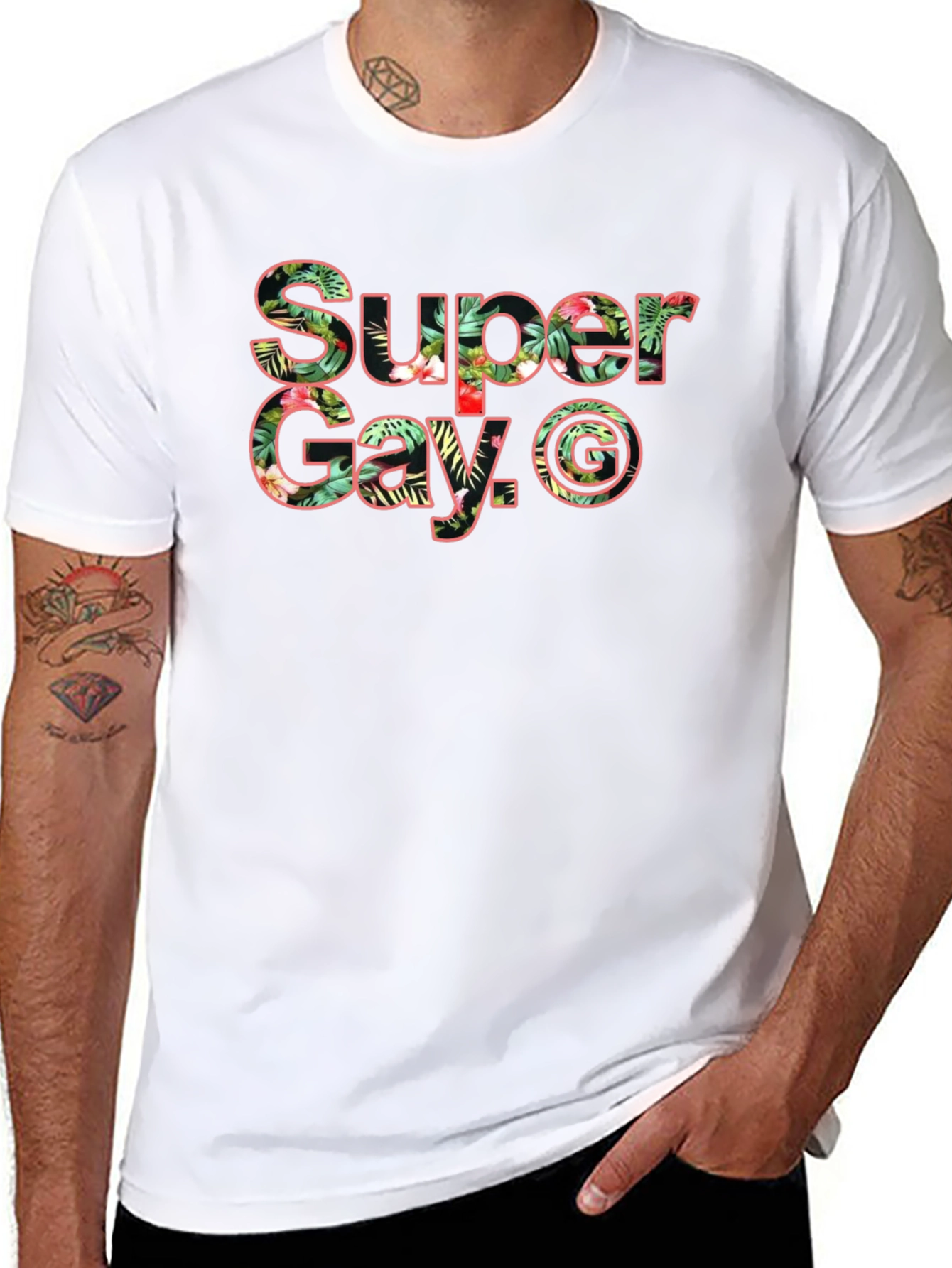 Black Super Gay Black T-Shirt With Floral Lettering view 8