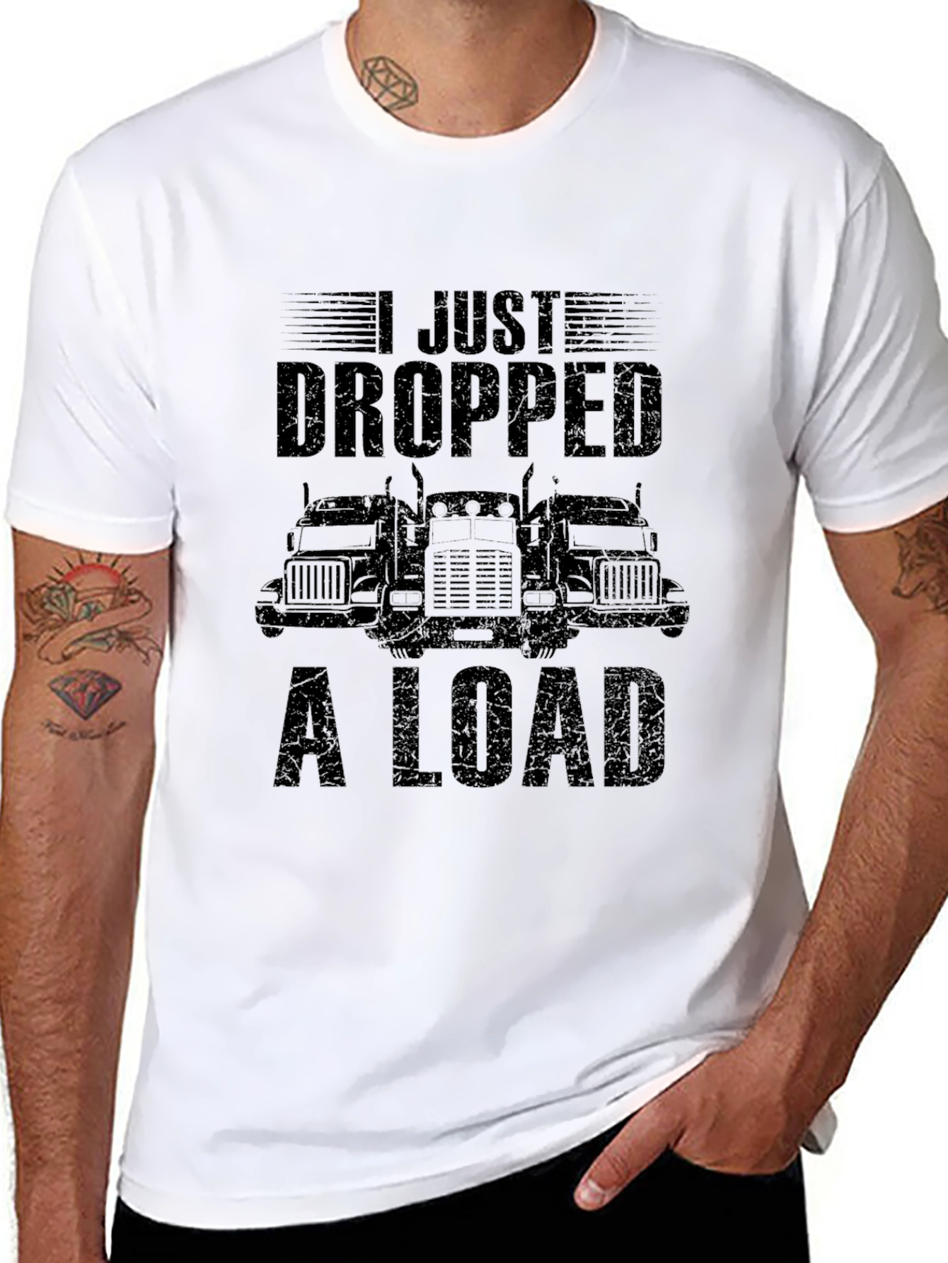Black I Just Dropped A Load Trucker T-Shirt view 8
