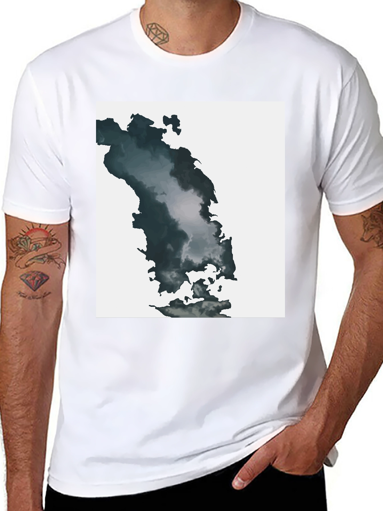 Black Abstract Cloudscape Graphic Tee - Soft Black Cotton Blend view 8