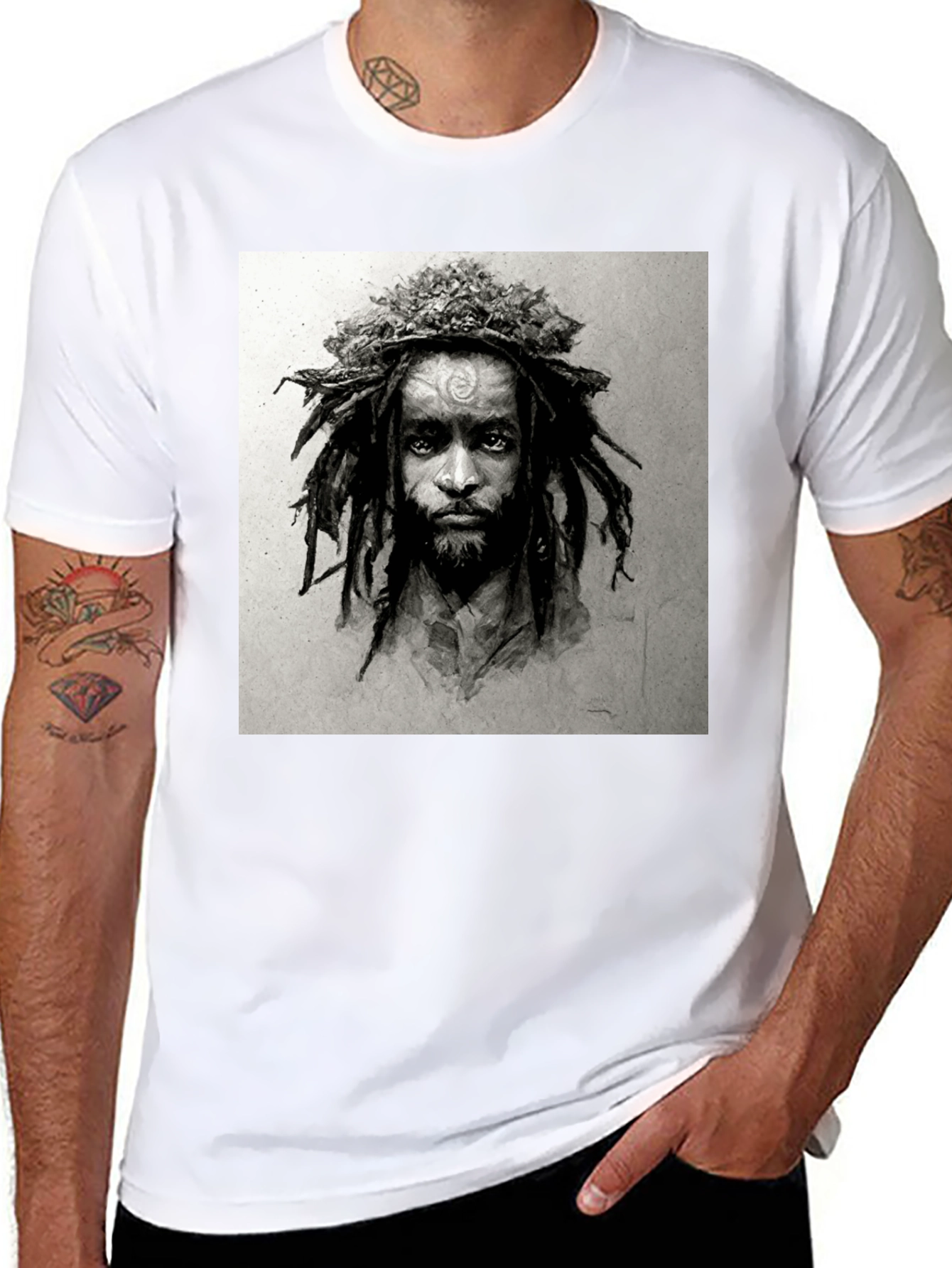Black Rasta Man Graphic Print Black T-Shirt view 8