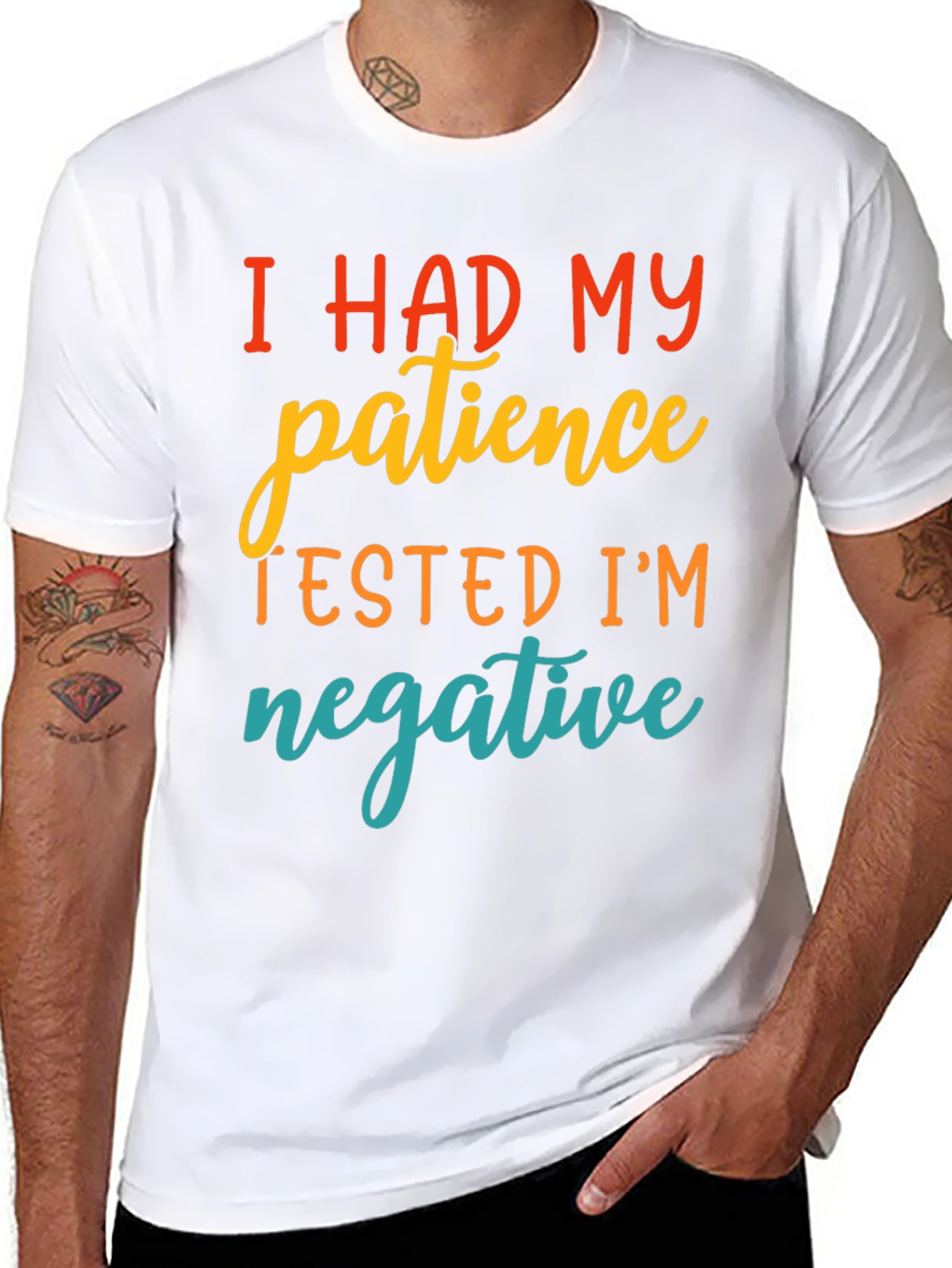 Black Funny Patience Tested Negative Graphic T-Shirt view 8