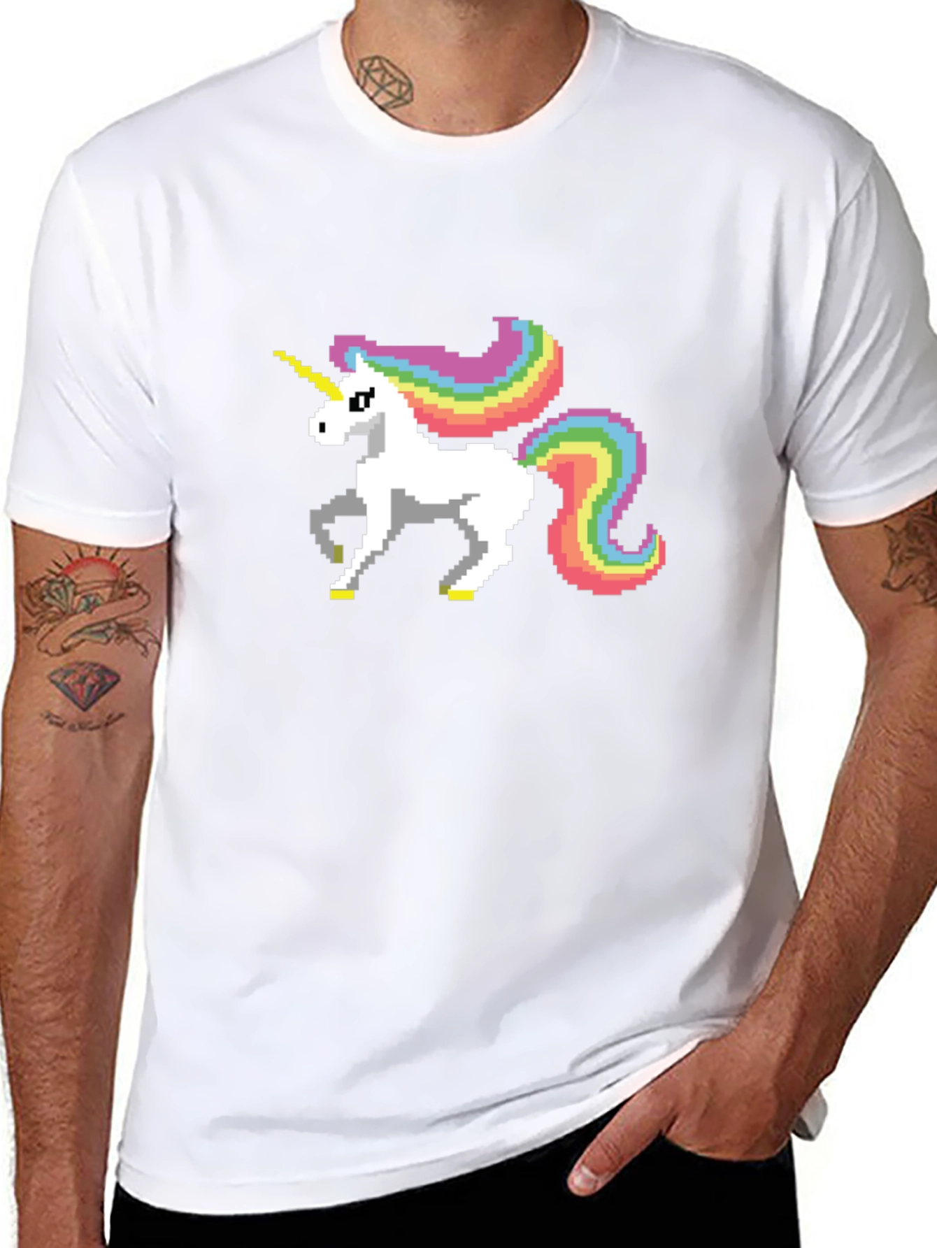 Black Pixel Unicorn Graphic Tee - Black Cotton Shirt view 8