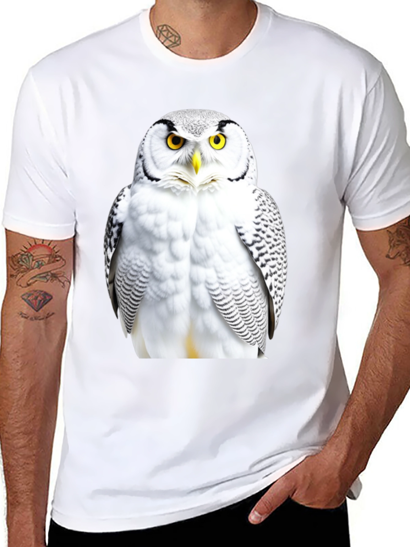 Black Snowy Owl Graphic Black T-Shirt view 8