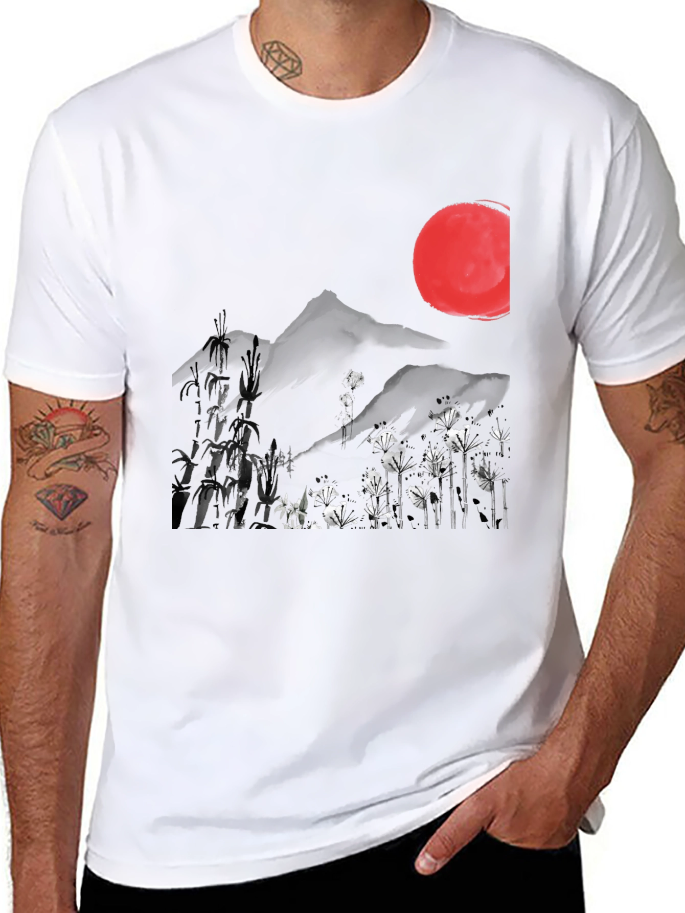 Black Japanese Sumi-e Style Graphic Tee view 8