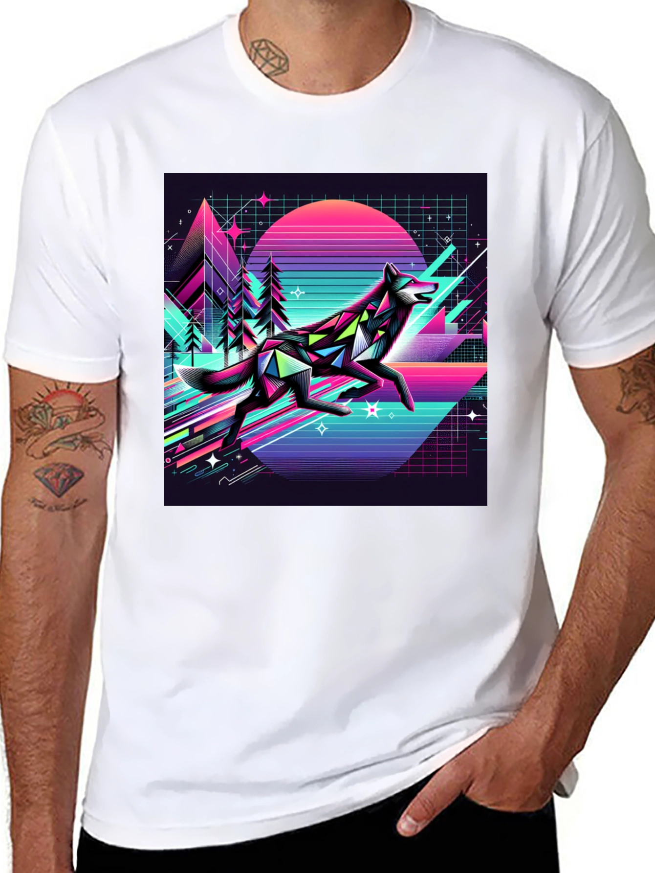 Black Retro Wolf Graphic Tee - Black view 8