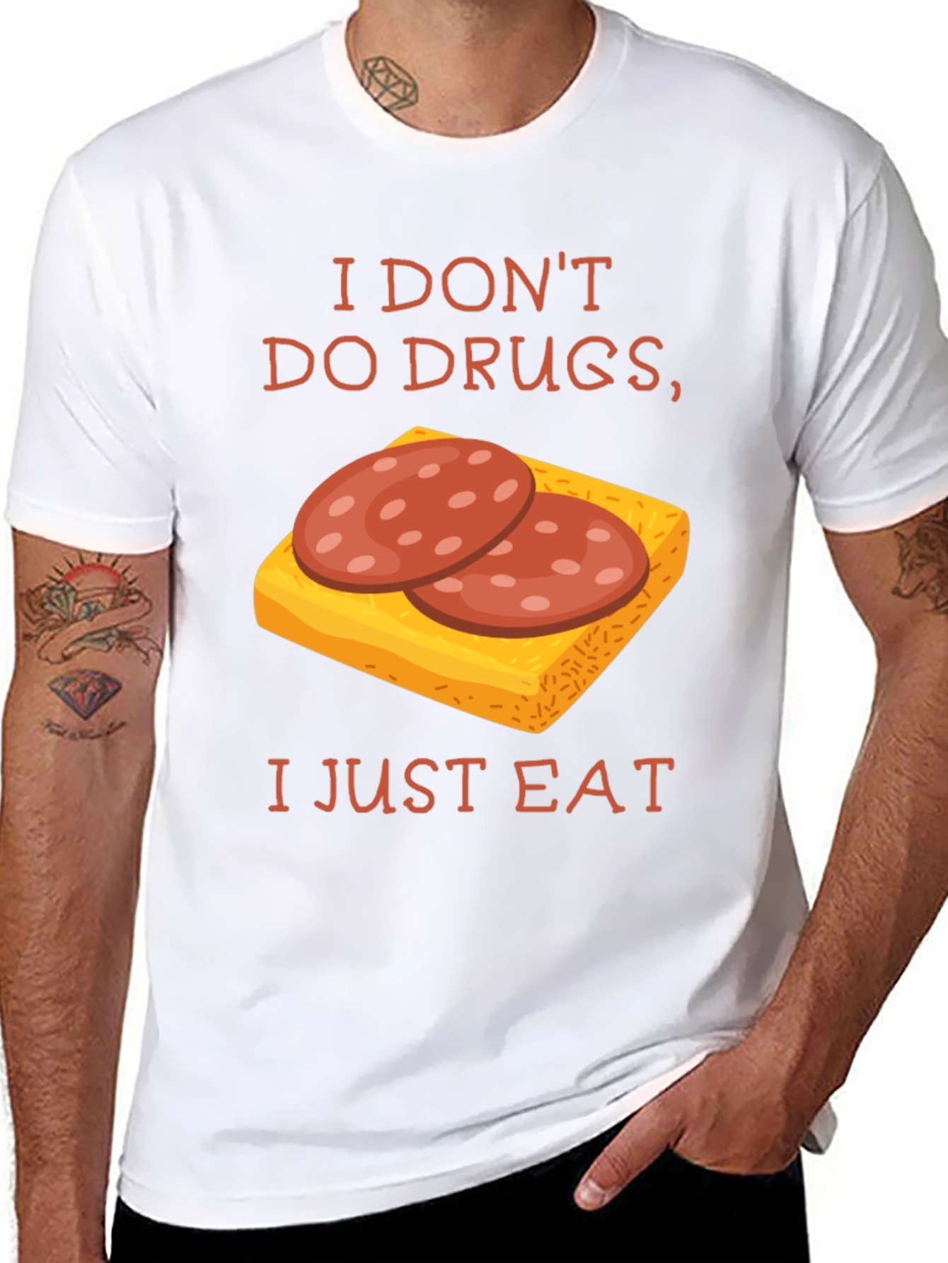Black Funny 'I Don't Do Drugs, I Just Eat' Graphic T-Shirt view 8