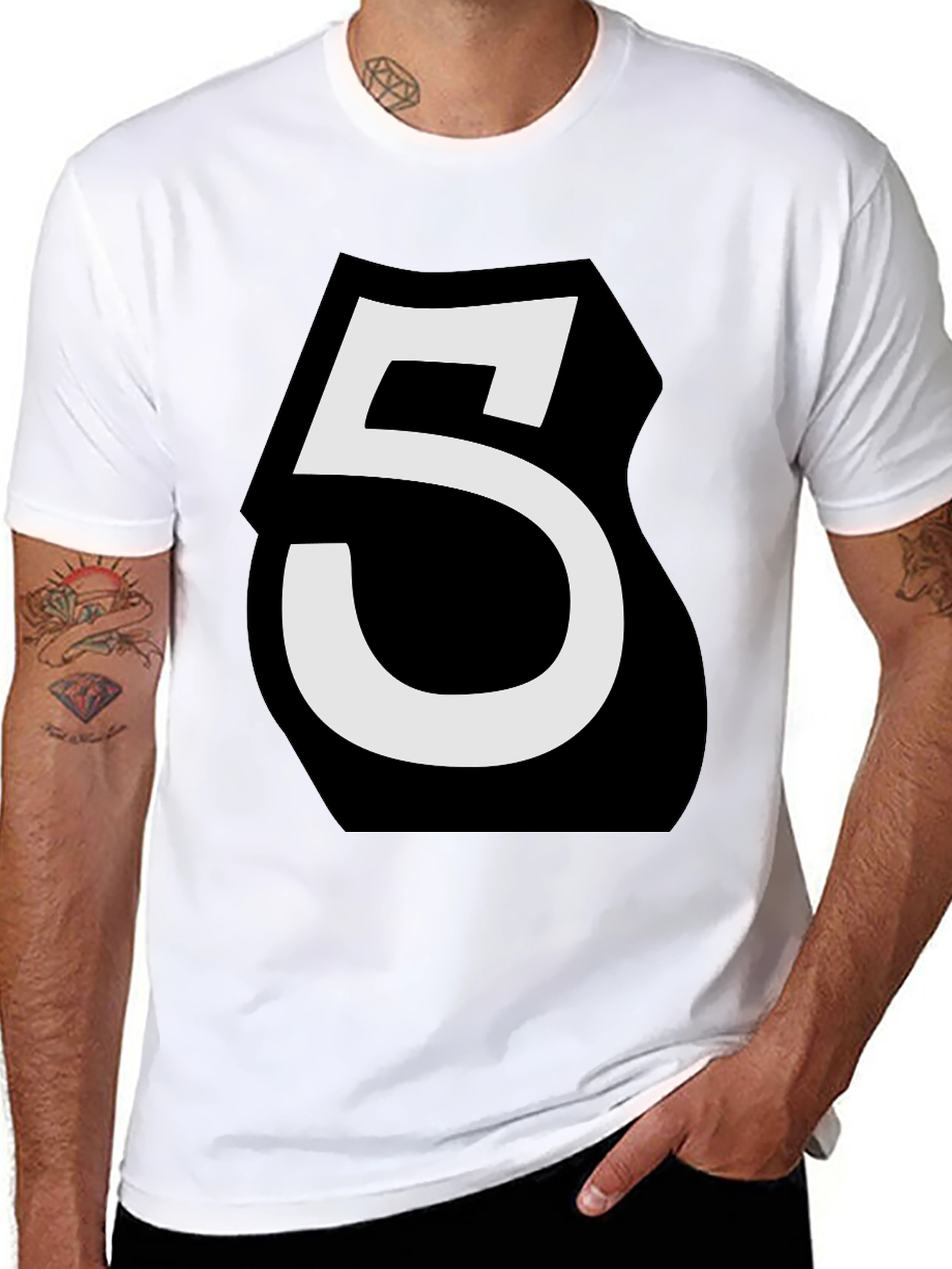 Black Number 5 Graphic Tee - Bold Statement Shirt view 8