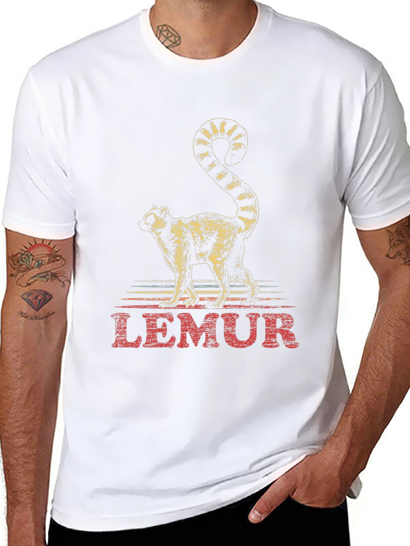 Black Lemur Graphic Print Crew Neck T-Shirt view 8