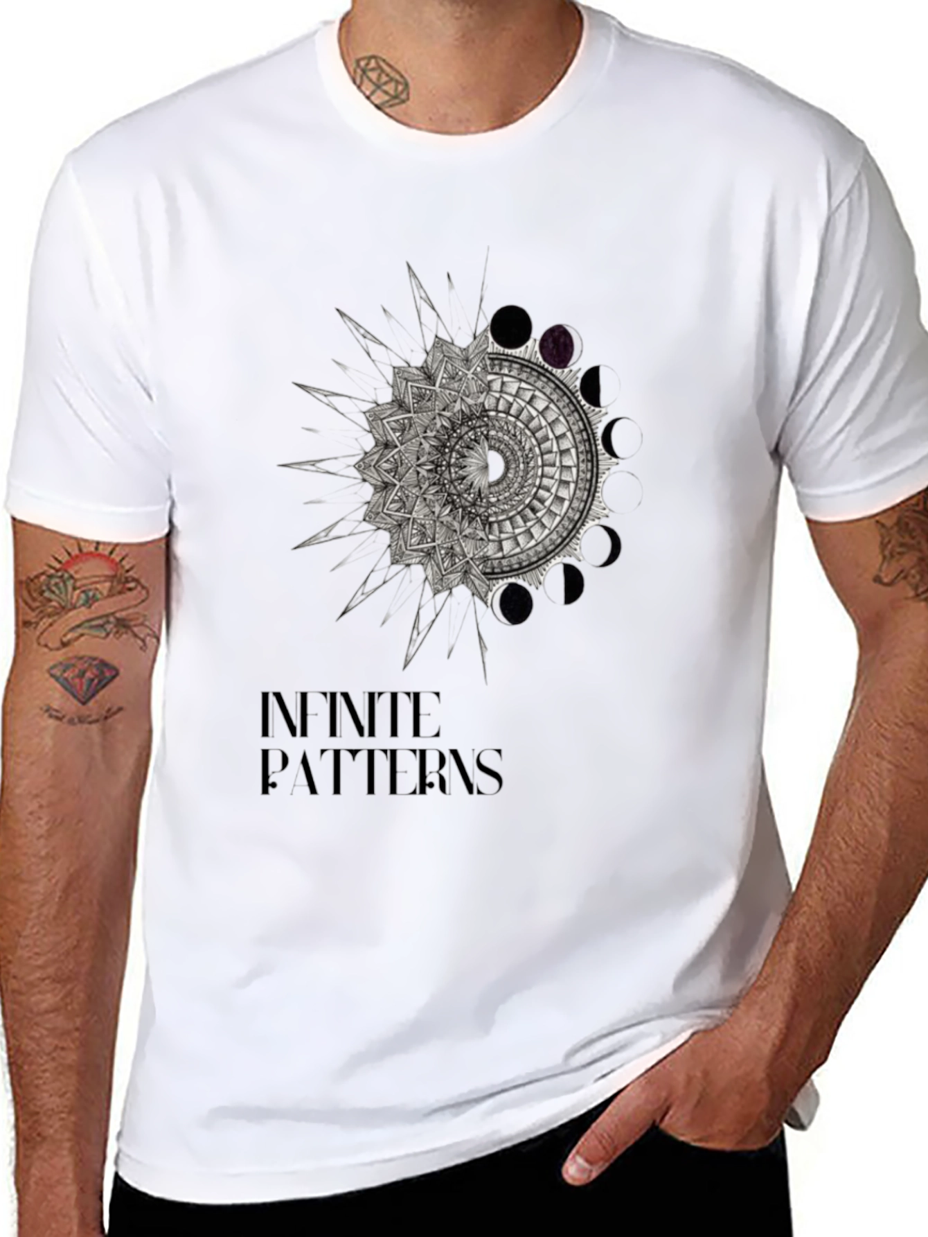 Black Infinite Patterns Graphic T-Shirt - Black Cotton Tee view 8