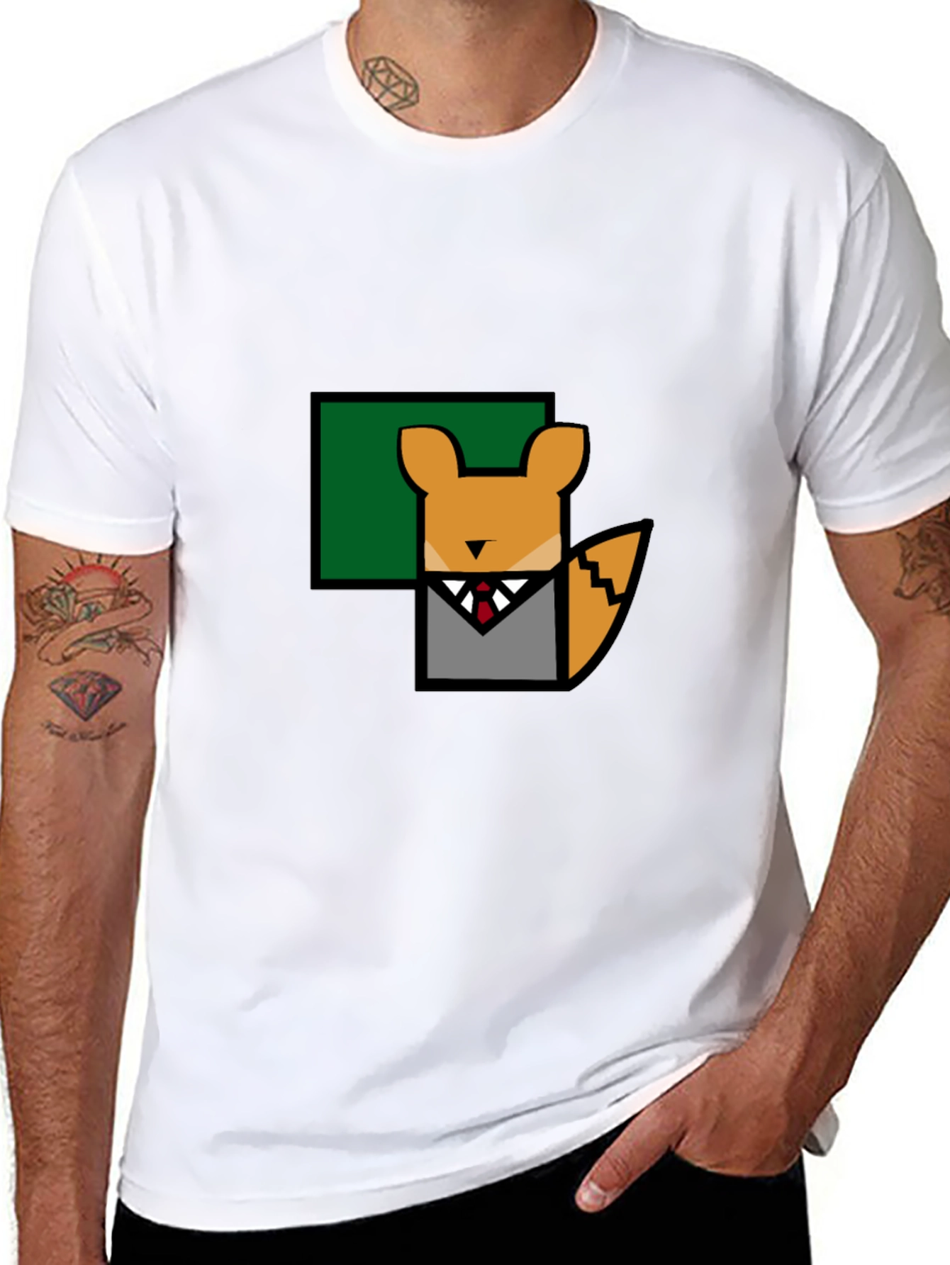 Black Geometric Fox T-Shirt - Cool Animal Design view 8