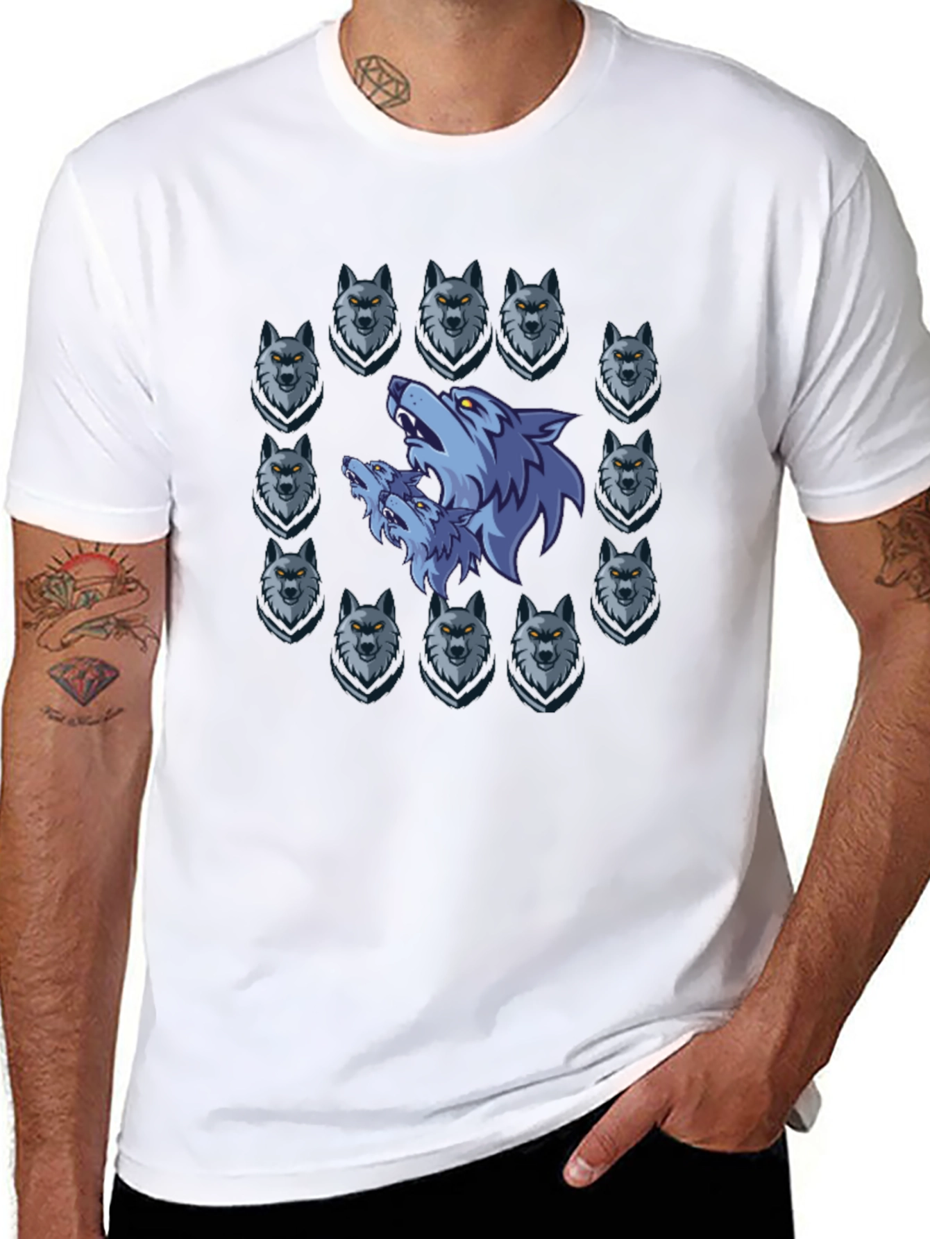 Black Wolf Pack Graphic Print Black T-Shirt view 8