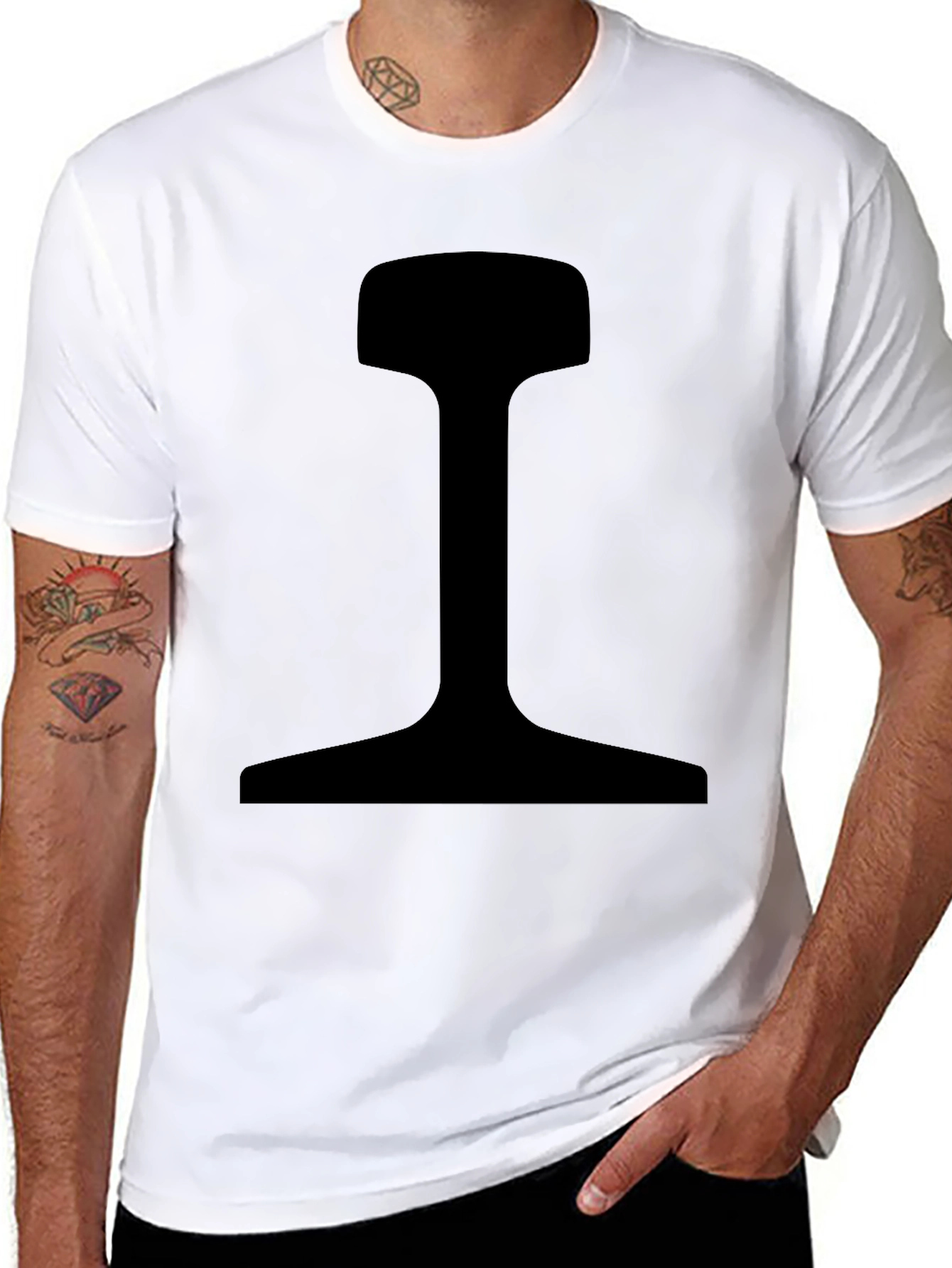 Black Men's Black T-Shirt with Rail Profile Graphic view 8