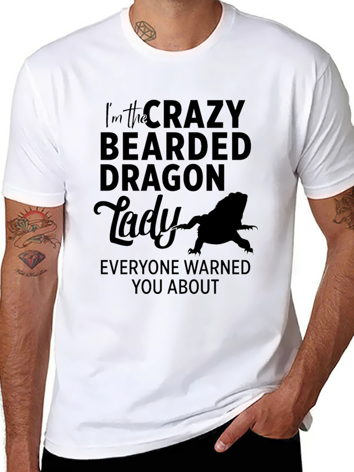 Black Crazy Bearded Dragon Lady Graphic T-Shirt view 8