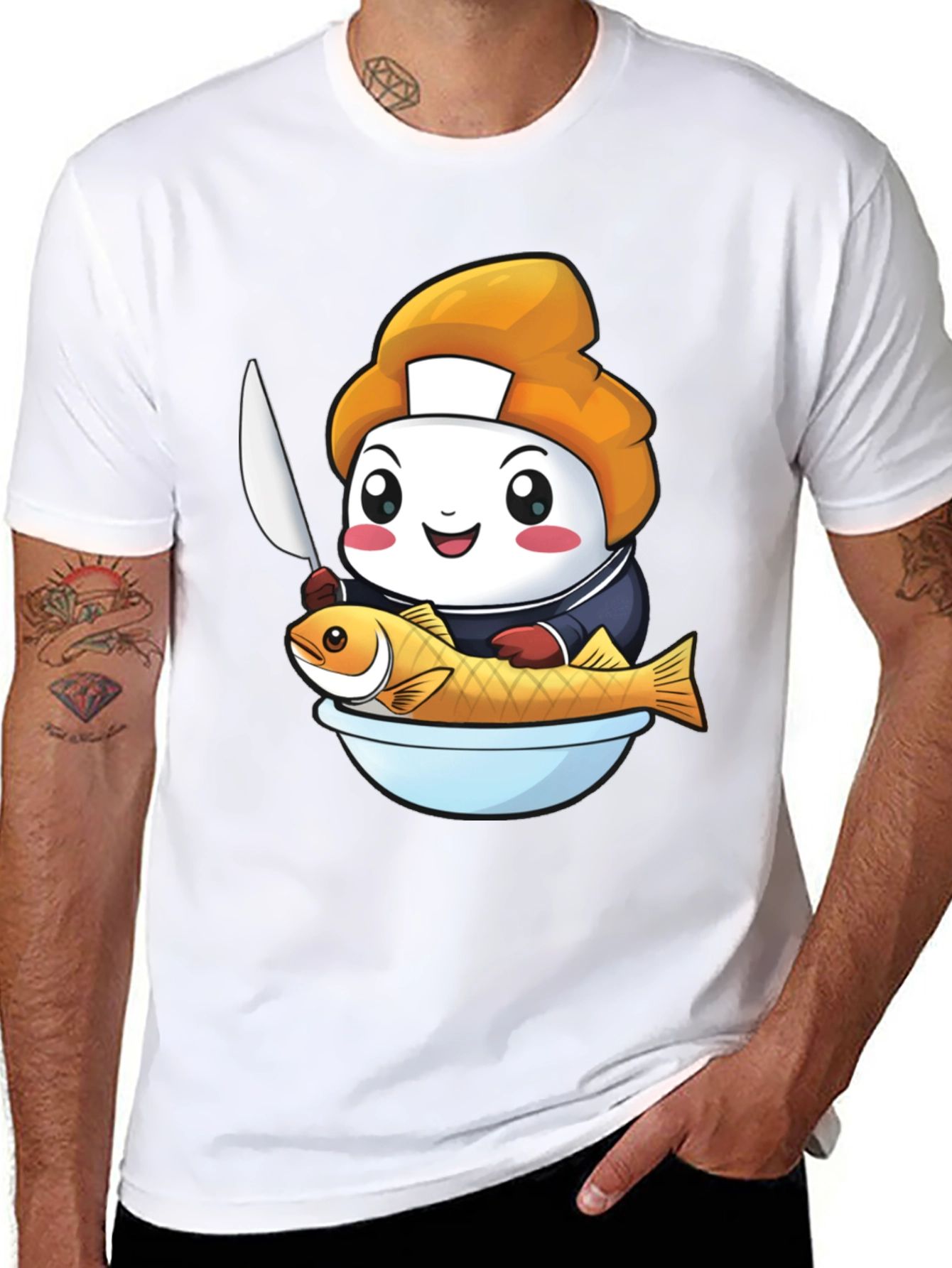 Black Sushi Chef Fish T-Shirt: Cute Culinary Design view 8