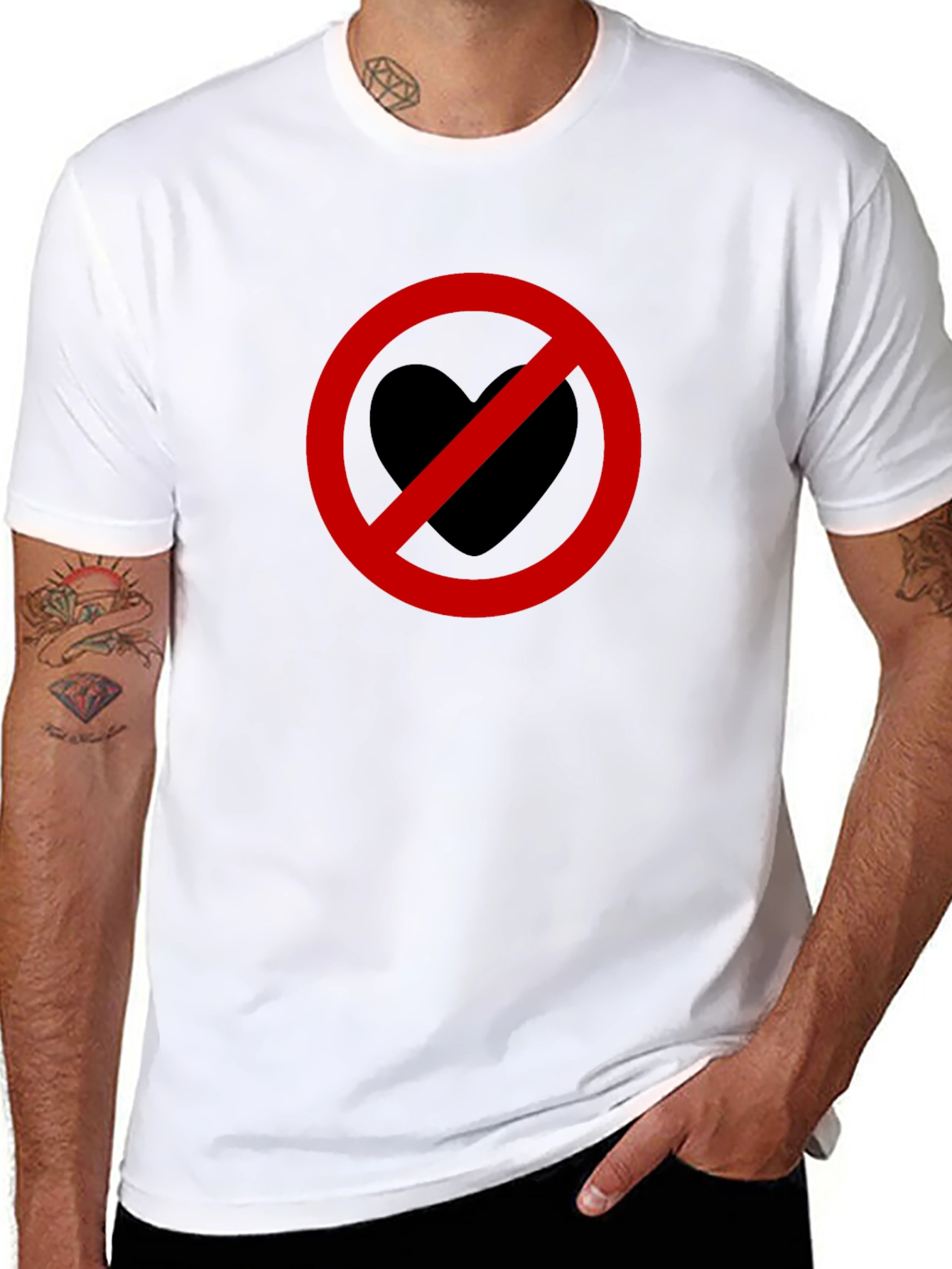 Black No Love Graphic T-Shirt - Heart Symbol Forbidden view 8