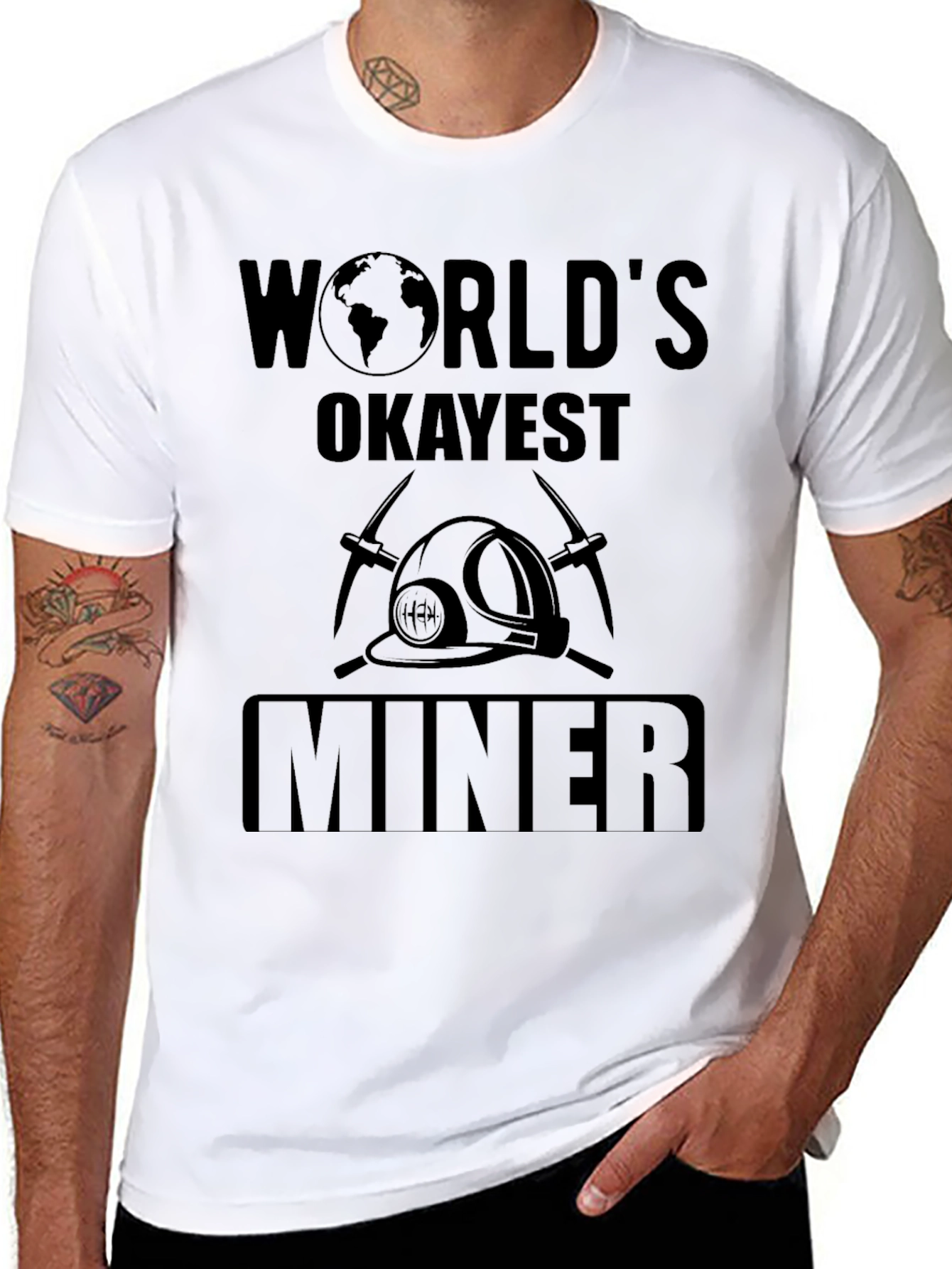 Black World's Okayest Miner Black Graphic T-Shirt view 8