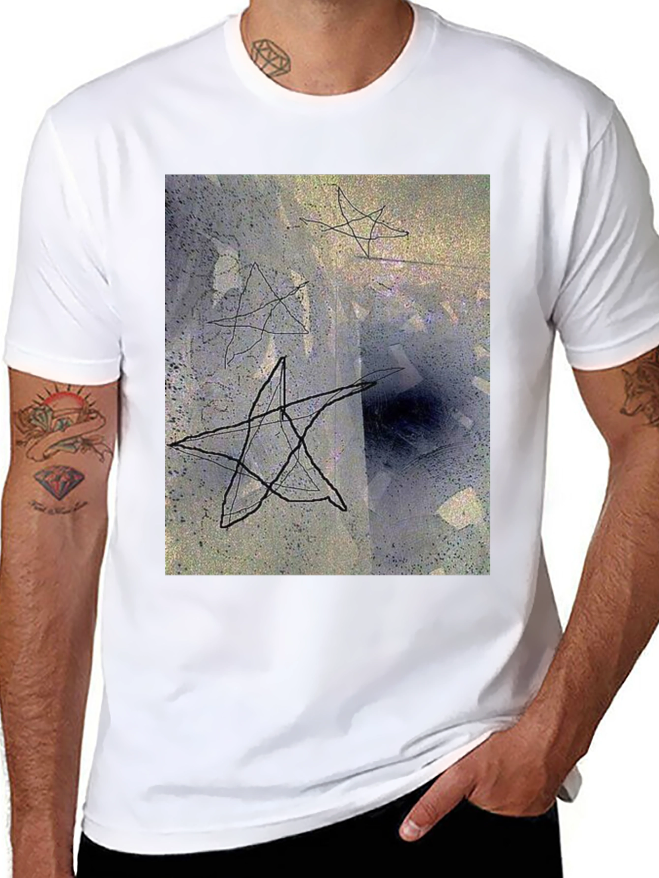 Black Abstract Star Graphic Black T-Shirt view 8