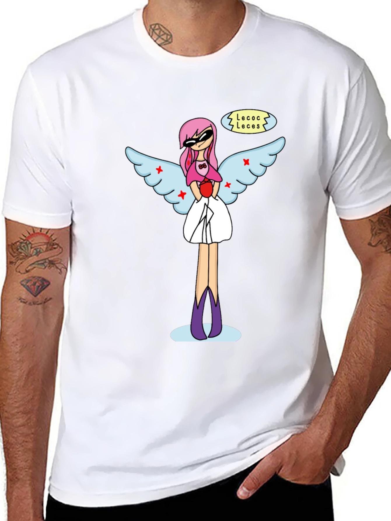 Black Whimsical Angel Graphic Tee - Black Cotton Blend view 8