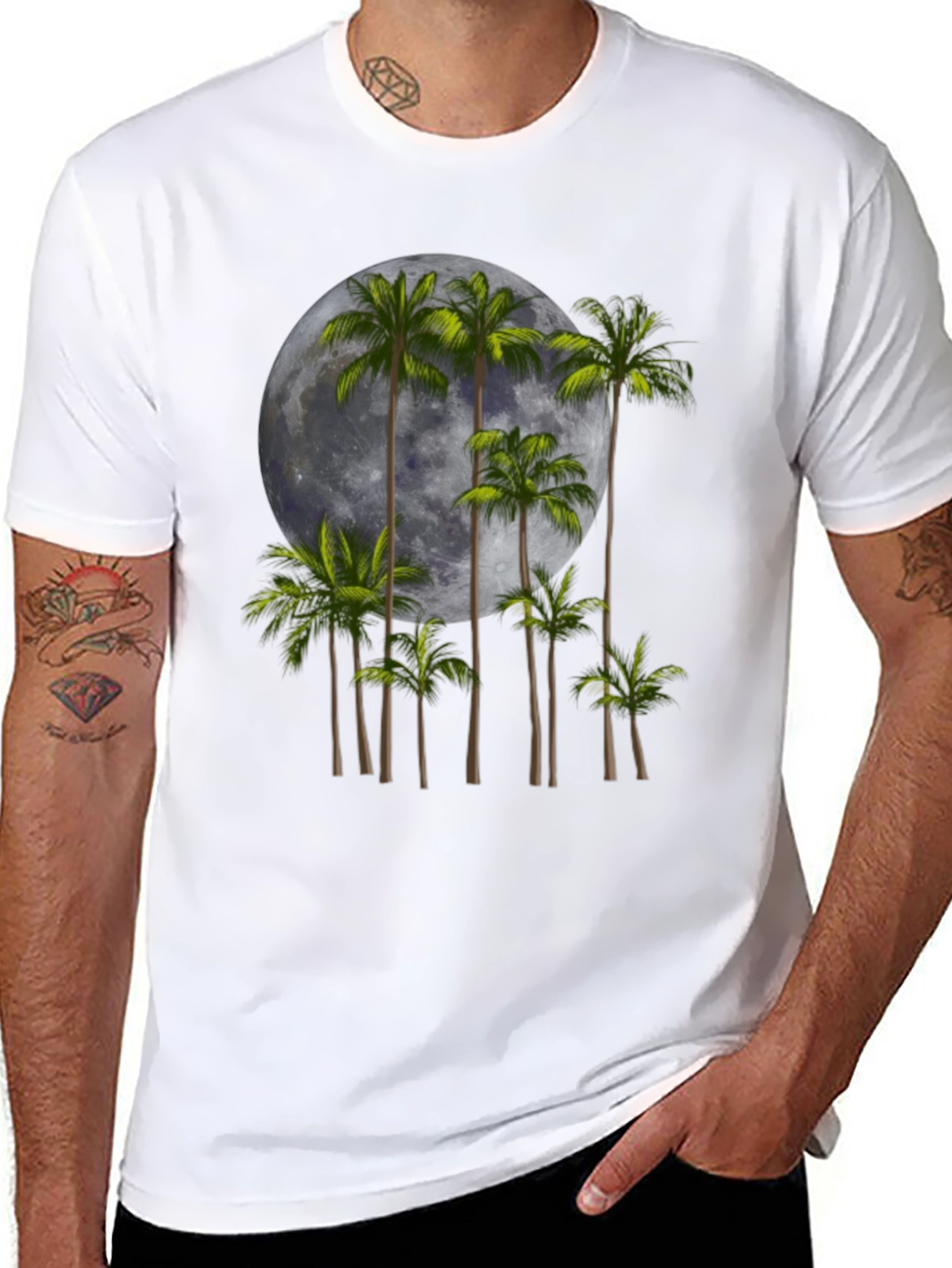 Black Palm Trees & Moon Graphic Tee - Black view 8