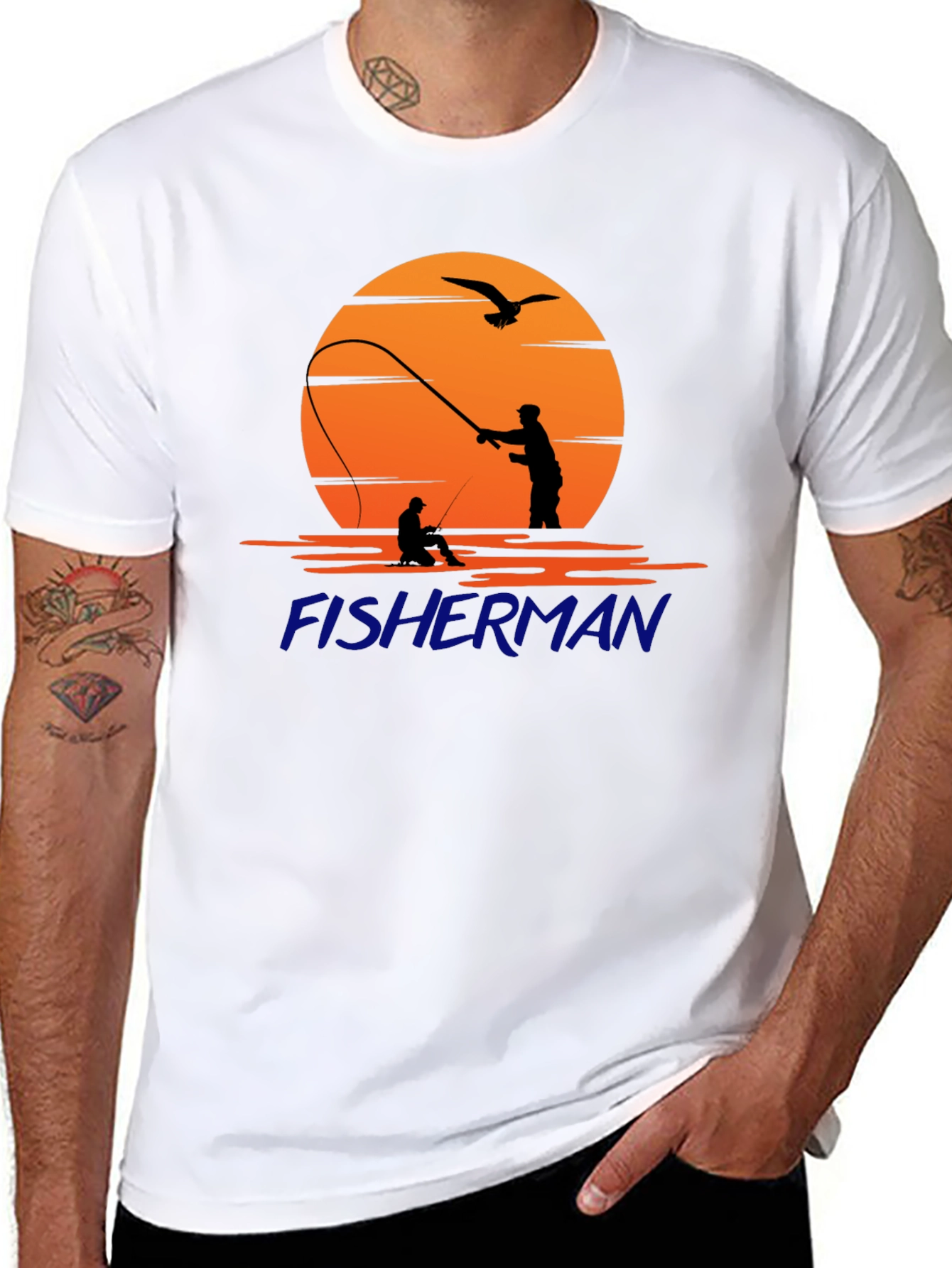 Black Fisherman Silhouette Graphic T-Shirt - Unisex Black Tee view 8