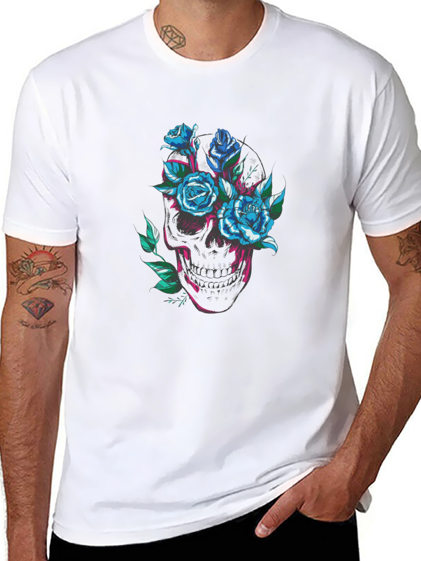 Black Skull and Roses Graphic Tee view 8
