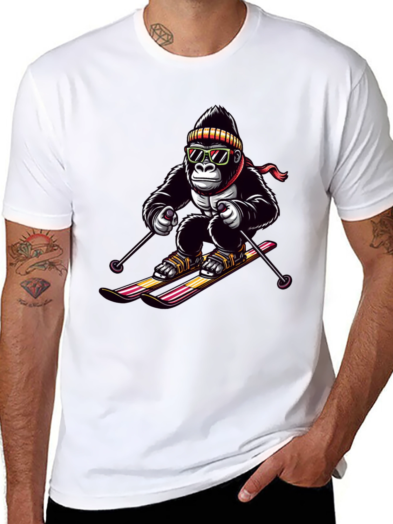 Black Gorilla Skiing Graphic Tee - Cool Novelty Design view 8