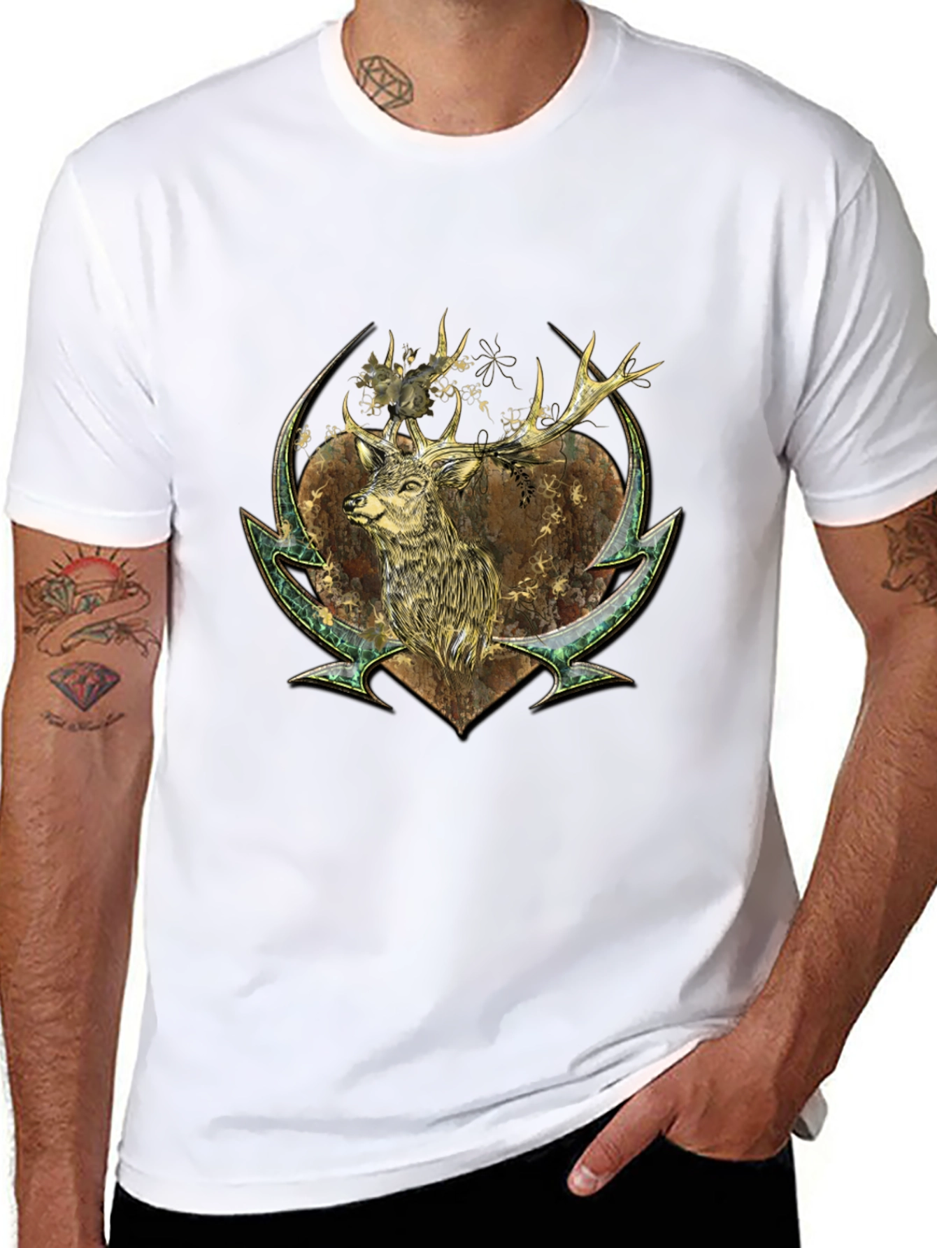 Black Deer Graphic Print Tee - Nature Inspired Style view 8
