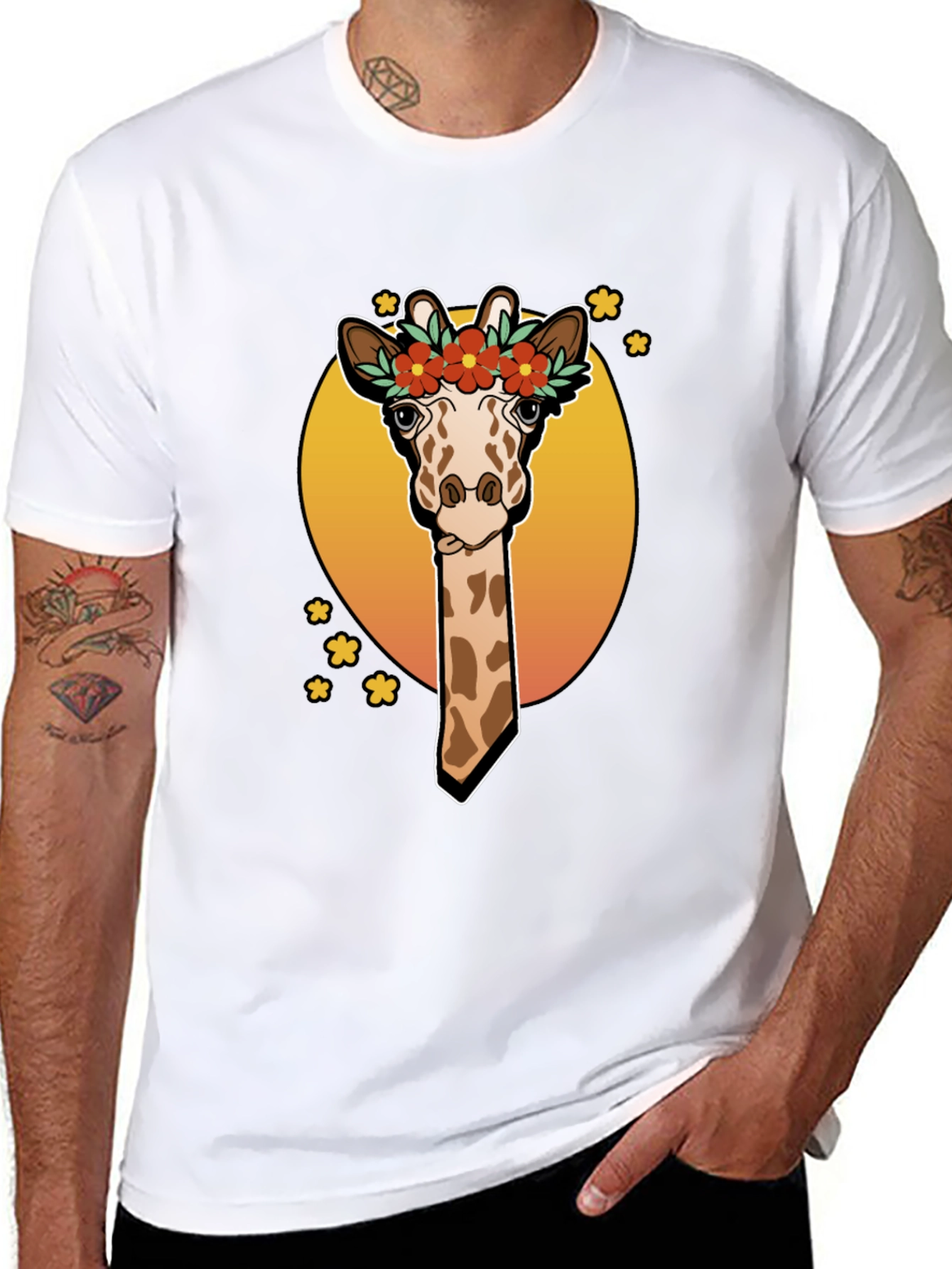 Black Giraffe Flower Crown Graphic Tee - Unique Animal T-Shirt view 8