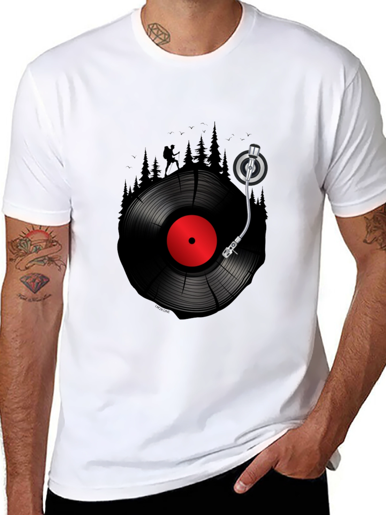 Black Hiking Vinyl Record T-Shirt - Music Lover Tee view 8