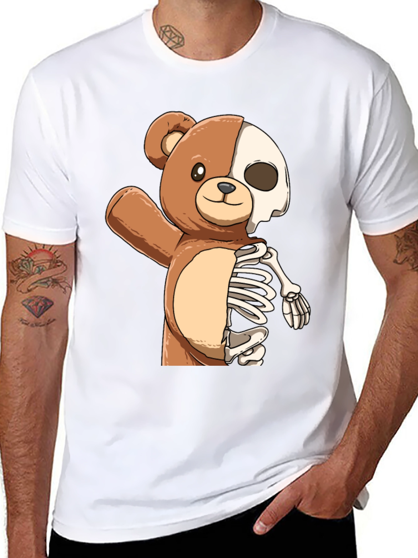 Black Teddy Bear Half Skeleton Graphic T-Shirt view 8