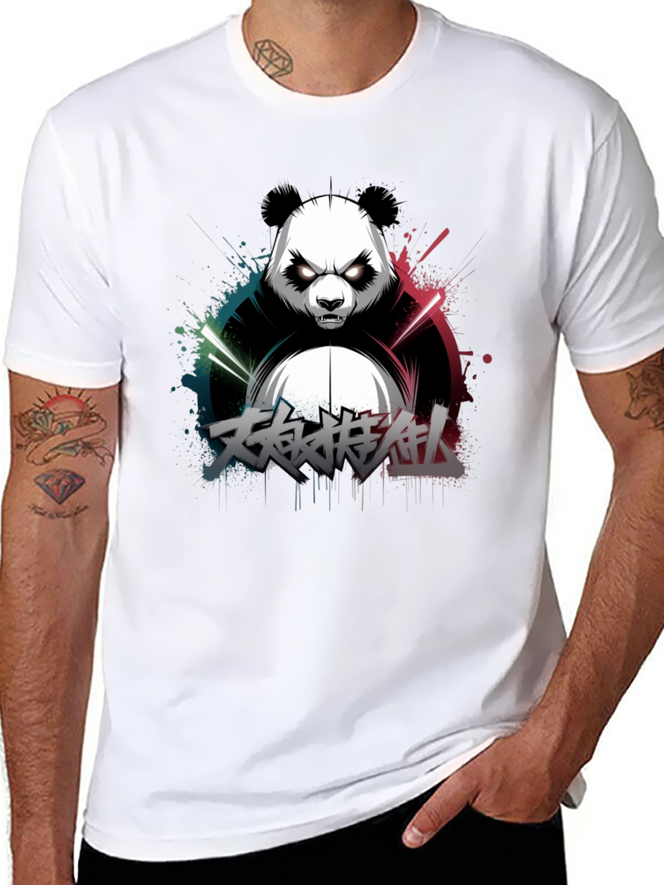 Black Men's Black Panda Graphic T-Shirt view 8